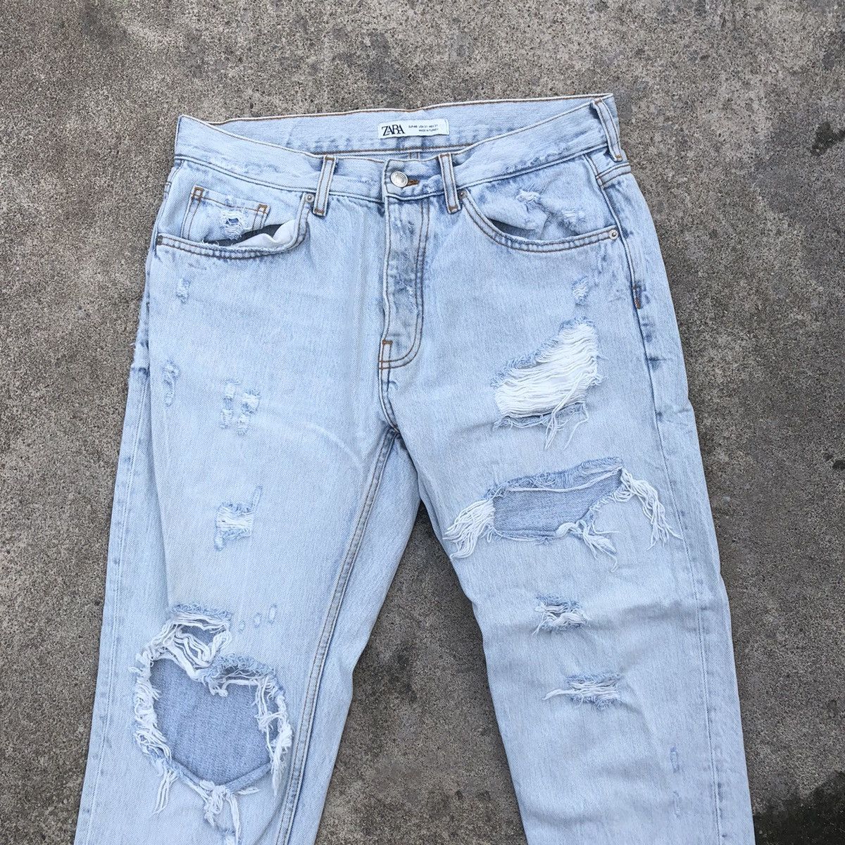 Zara 🔥Trash🔥ZARA Stoned Wash Rips Distress Denim Jeans Size US 32 / EU 48 - 2 Thumbnail