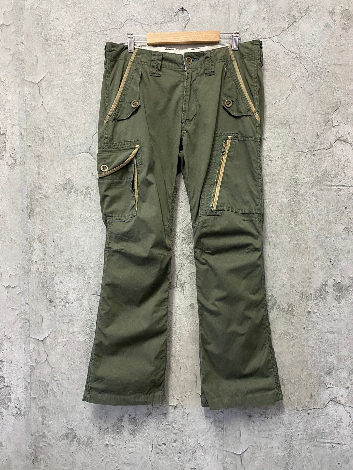 Pre-owned Edwin Vintage  Tactical Reconstructed Flared Cargo Pants In Dark Olive