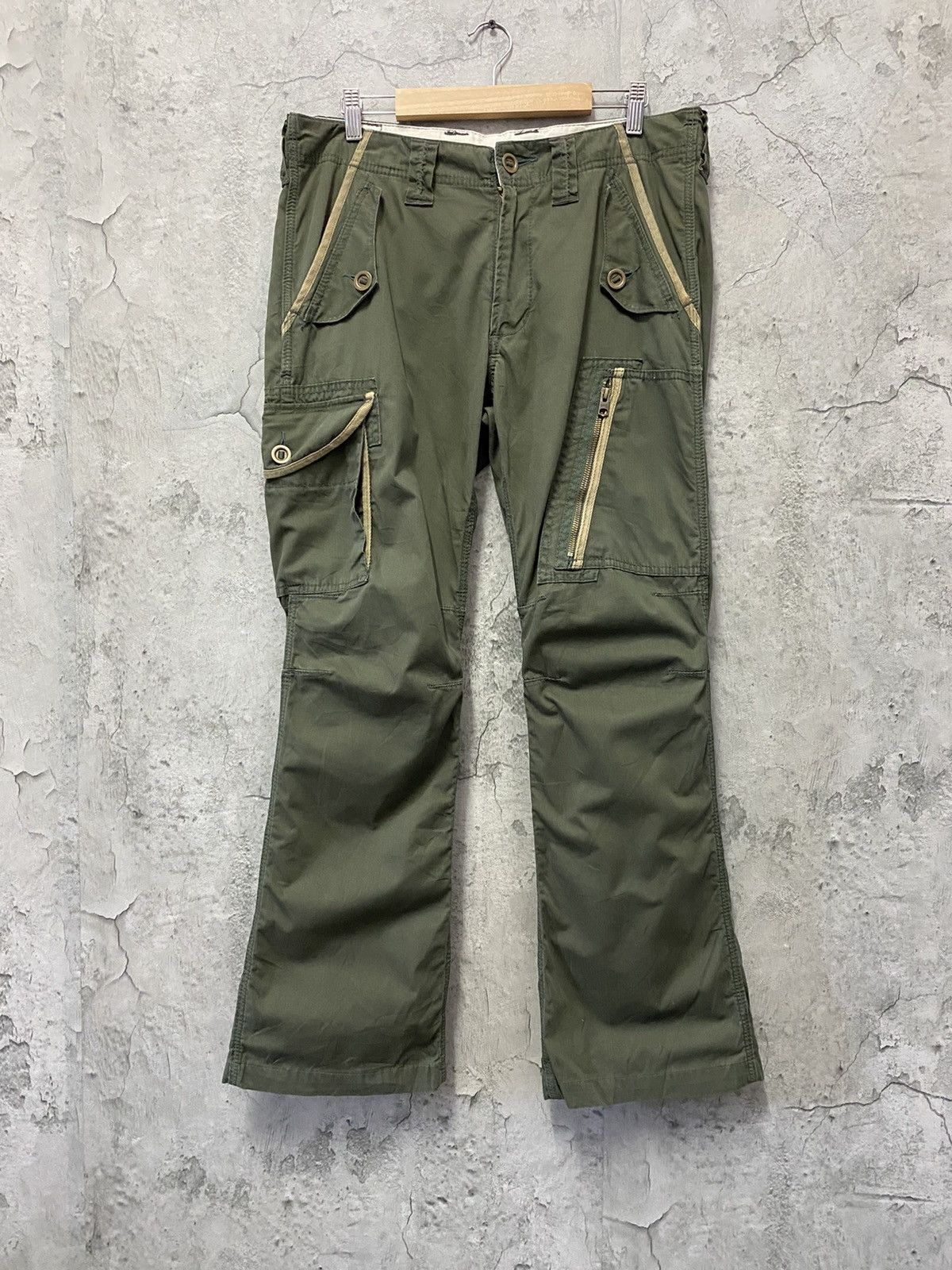image of Vintage Edwin Tactical Reconstructed Flared Cargo Pants in Dark Olive, Men's (Size 34)