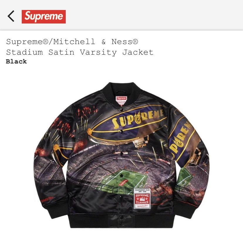 Supreme Mitchell & Ness Stadium Satin Varsity Jacket Black