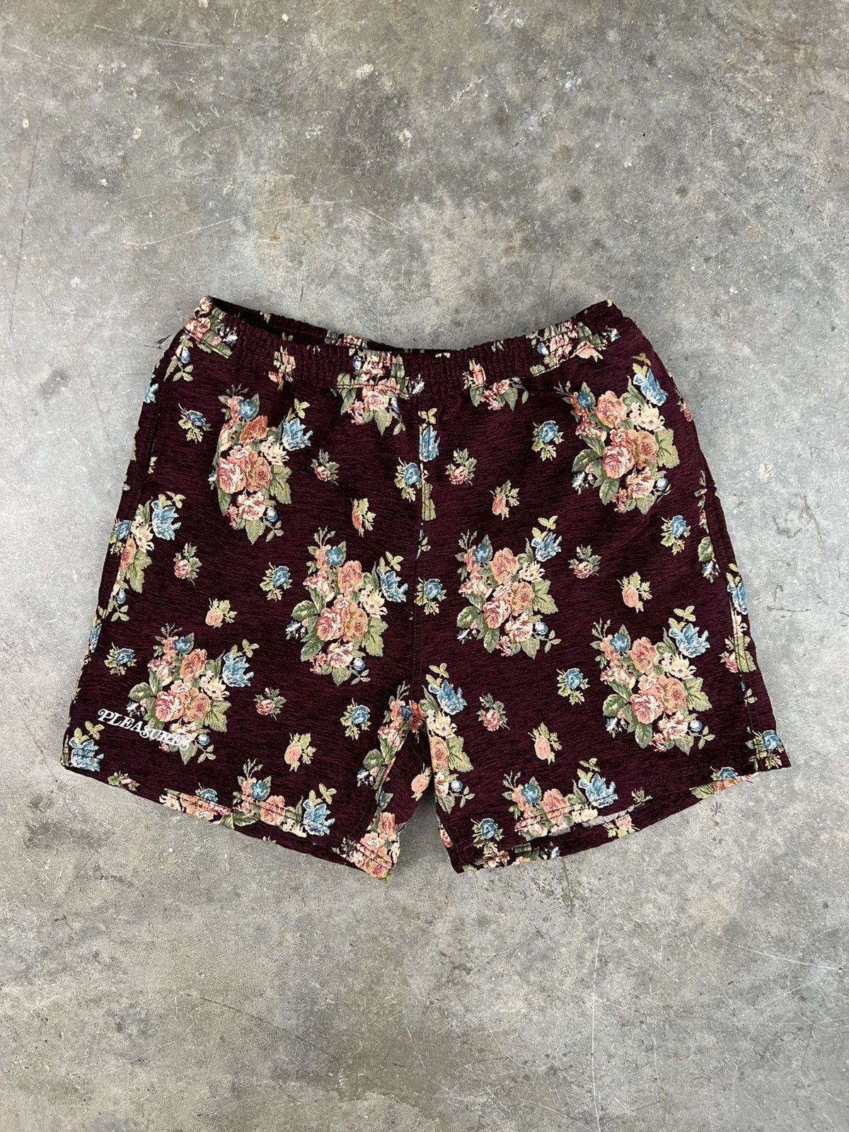 Pleasures Floral Embroidered Burgundy Shorts Sz. XL Flower