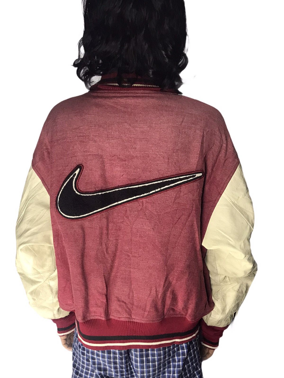 Nike Vintage nike varsity leather sleeve embroidered swoosh Size US L / EU 52-54 / 3 - 7 Thumbnail