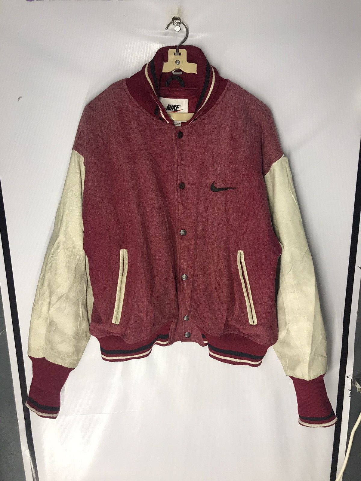 Nike Vintage nike varsity leather sleeve embroidered swoosh Size US L / EU 52-54 / 3 - 10 Thumbnail