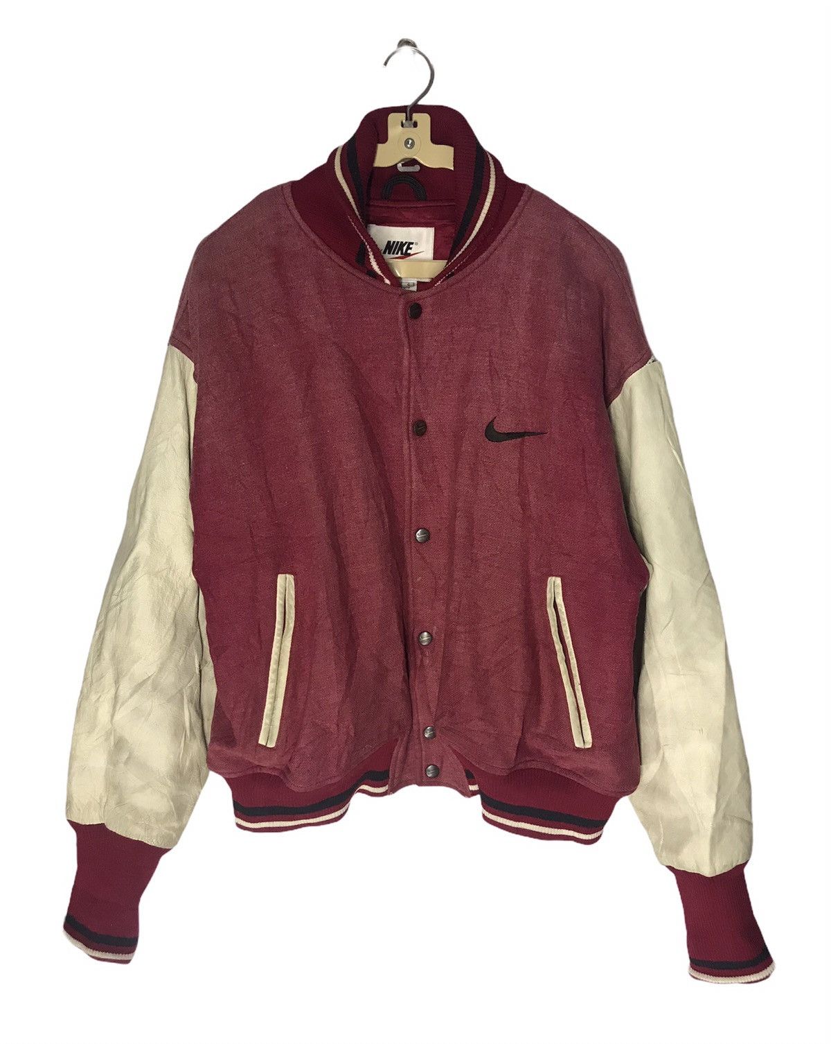 Vintage nike varsity leather sleeve embroidered swoosh