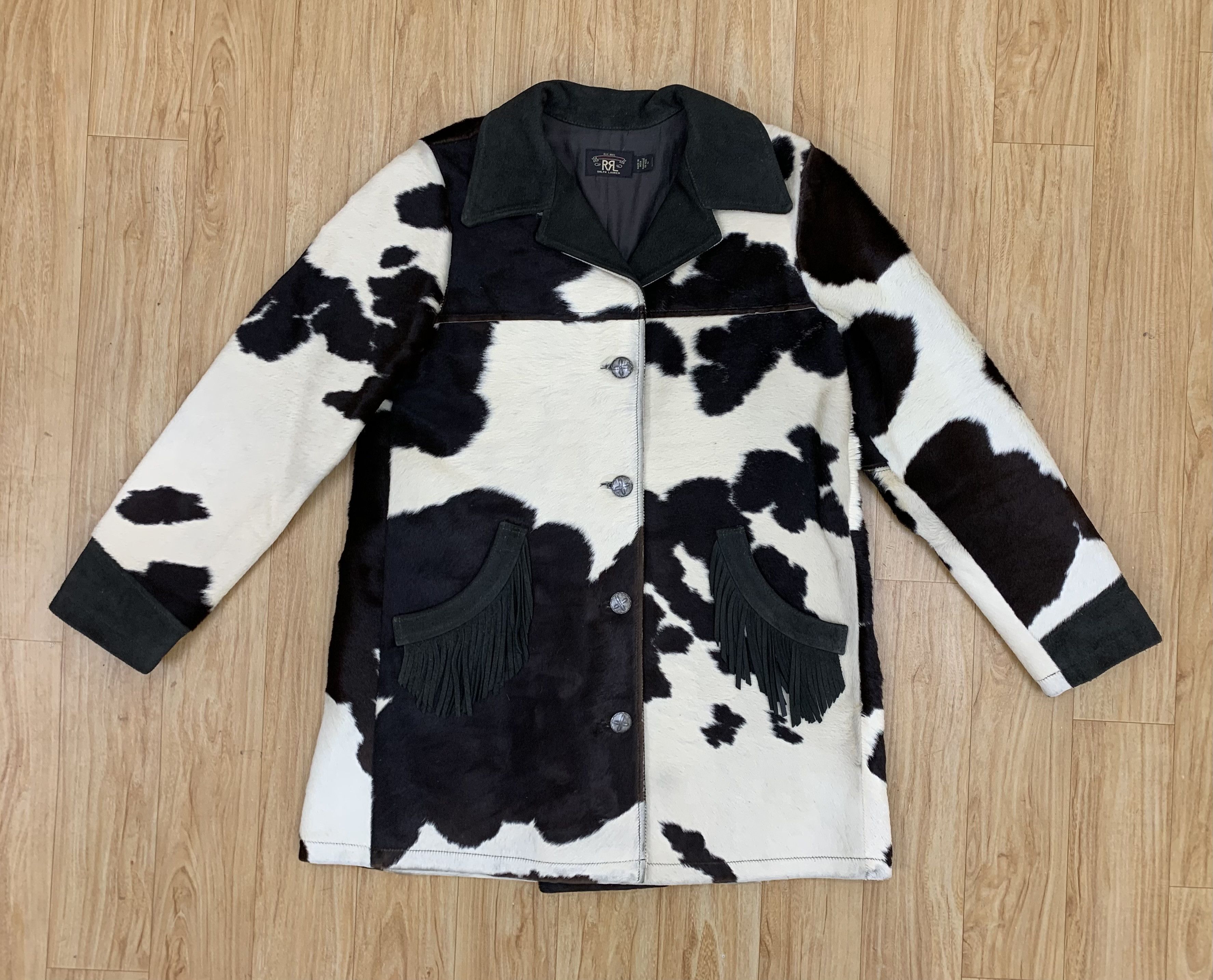 Double RL Hair On Hide Leather Jacket RRL Cowhide Coat