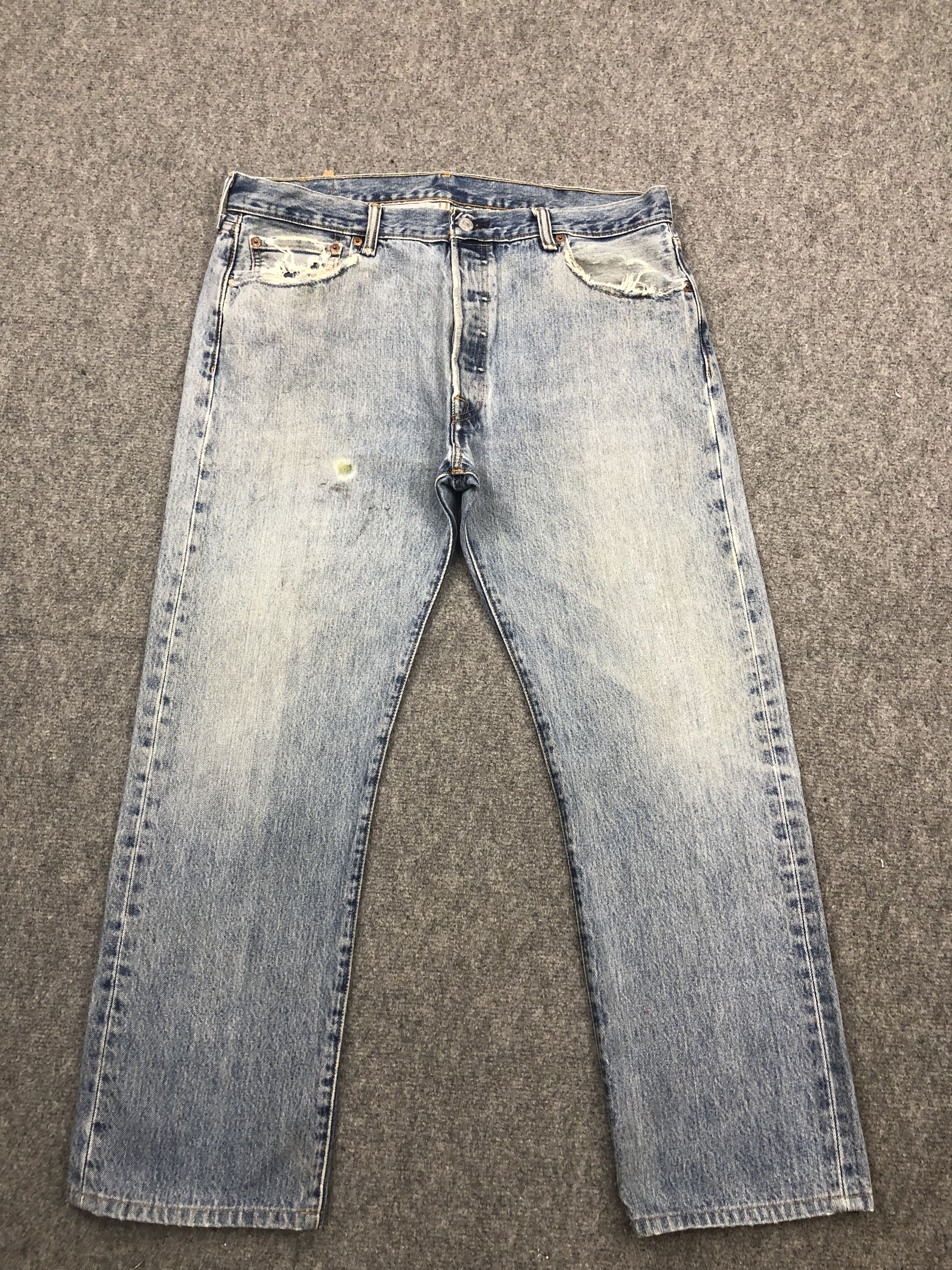 image of Levis 501 Faded Blue Jeans in Blue Denim, Men's (Size 37)