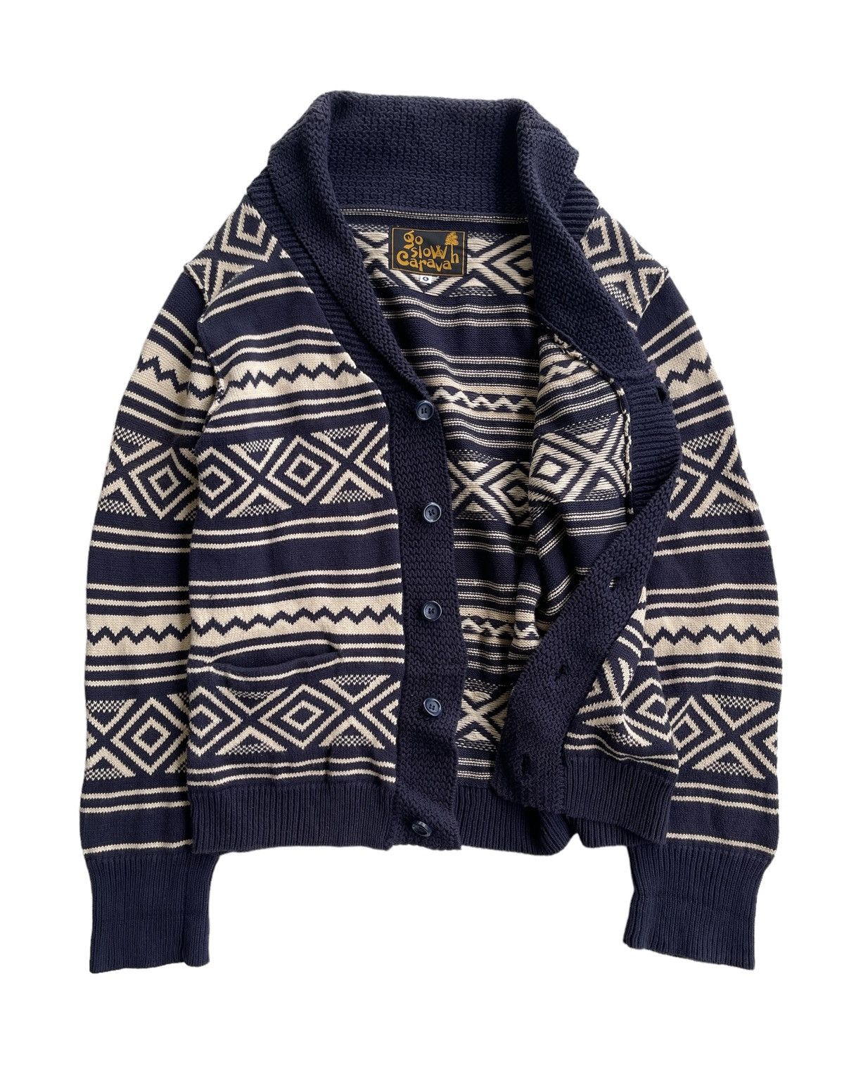 go slow caravan Shawl Collar Cable Knitted Aztec Jacket Size US L / EU 52-54 / 3 - 3 Thumbnail