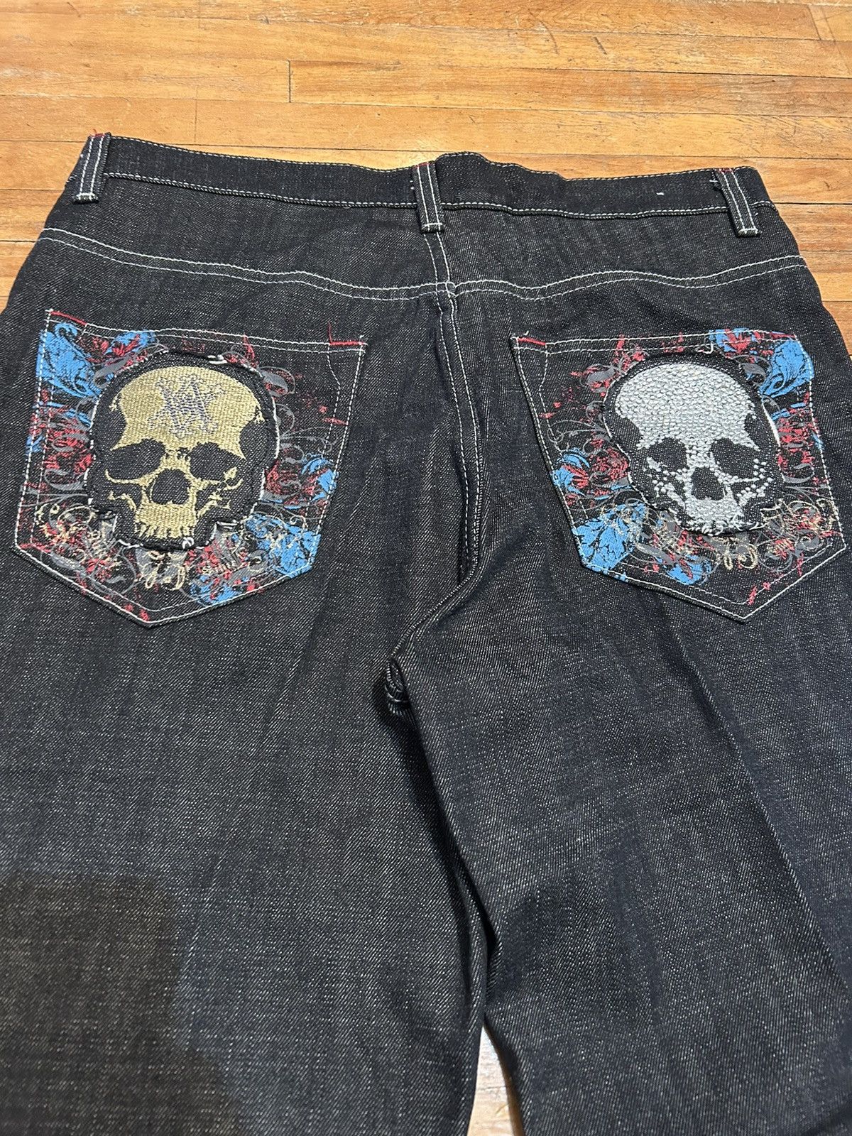 Avirex × JNCO × Southpole Crazy vintage Y2K Avirex denim jeans opium skull rare cool Size US 36 / EU 52 - 2 Thumbnail