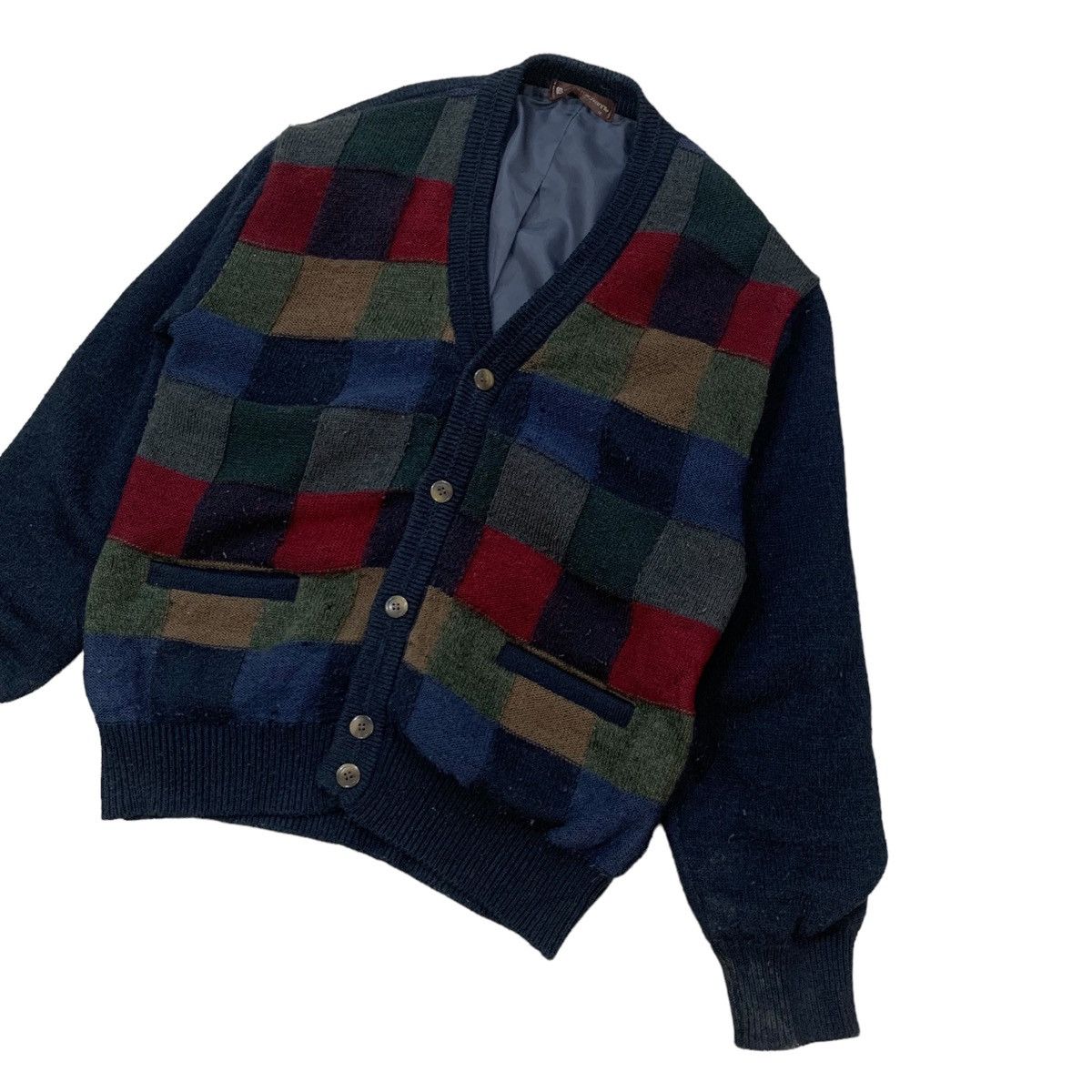Designer Vintage Mario Giovanni Patchwork Wool Knit Cardigan Jacket Size US S / EU 44-46 / 1 - 4 Thumbnail