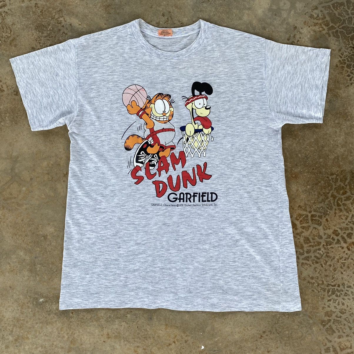 image of Cartoon Network Vintage 70's Garfield Slam Dunk Distressed Tees, Men's (Size Large)