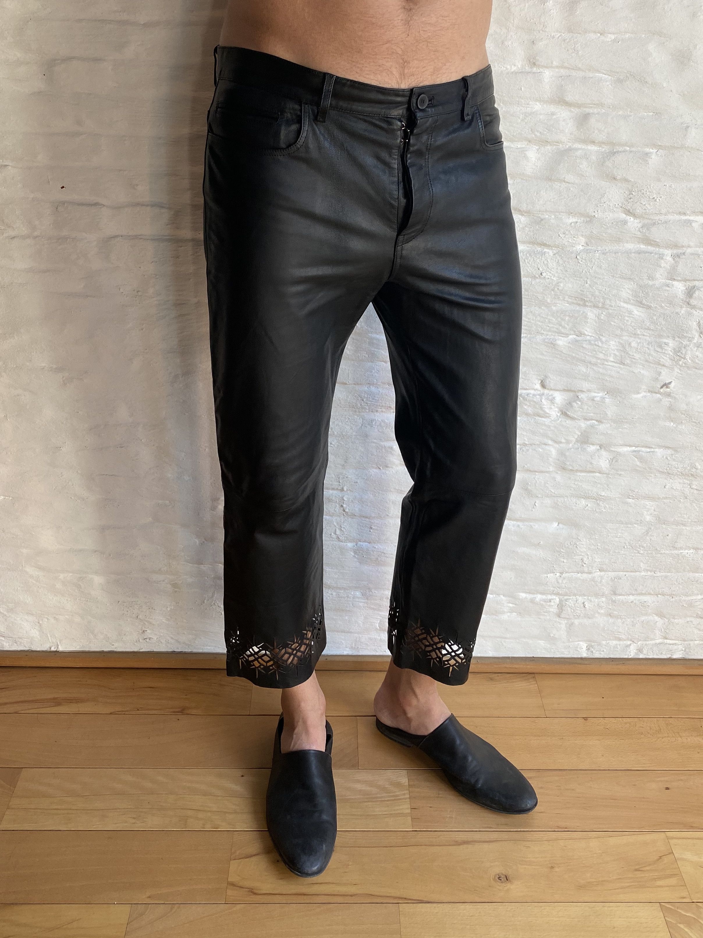 Haider Ackermann RTP$3000 Leather Laser Cut Pants Size US 34 / EU 50 - 2 Thumbnail