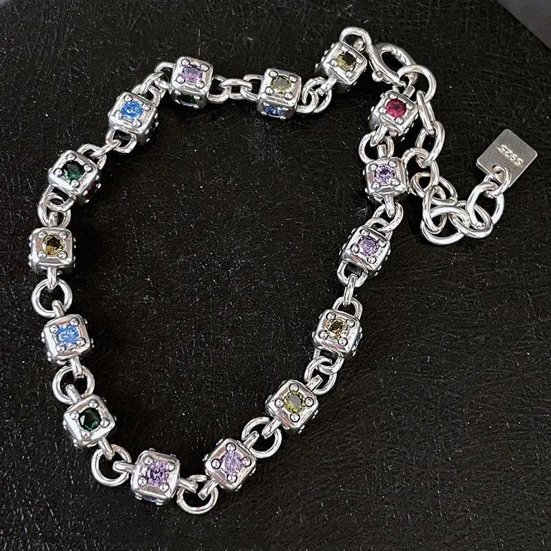 Jewelry x Silver Creative Multicolor Zircons Chain Bracelet, Men's