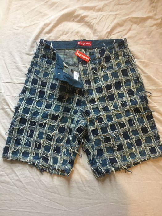 Supreme frayed patchwork denim baggy shorts | Grailed