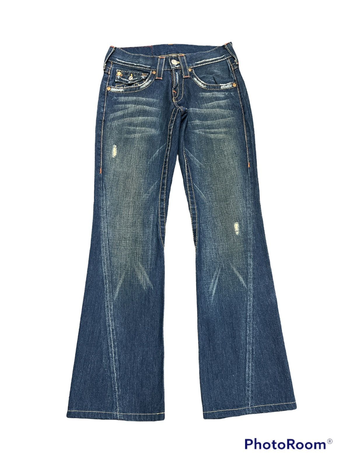 SICK🔥Vintage True Religion FLARED Ripped Denim Pant