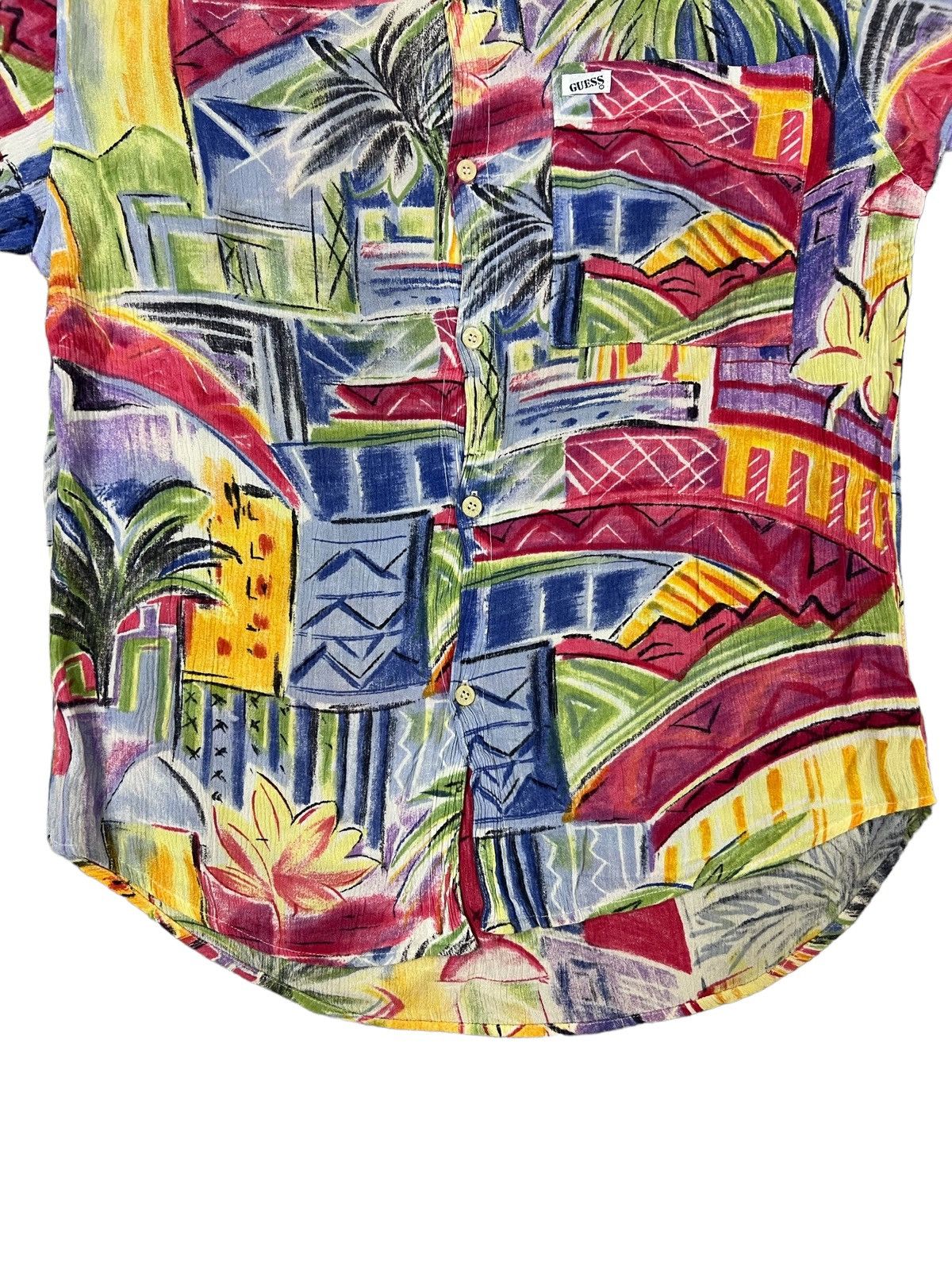 Art Comes First × Guess × J Balvin 1990s Guess 🇺🇸 Multicolor Crayon Art Rayon Hawaiian Shirt Size US M / EU 48-50 / 2 - 4 Thumbnail