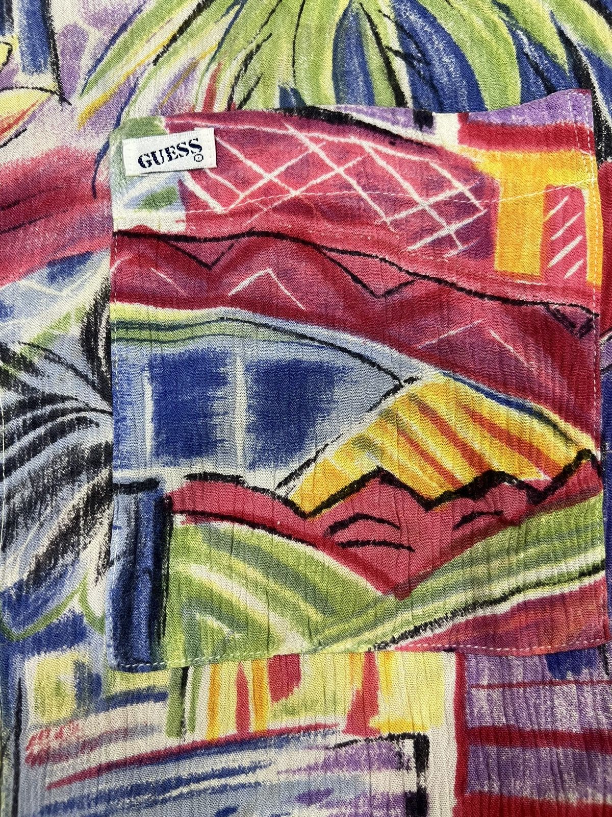 Art Comes First × Guess × J Balvin 1990s Guess 🇺🇸 Multicolor Crayon Art Rayon Hawaiian Shirt Size US M / EU 48-50 / 2 - 6 Thumbnail