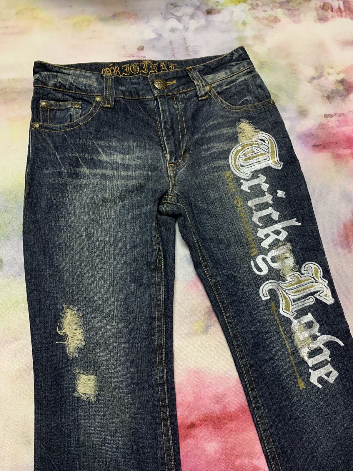 Hysteric Glamour FLARE Japanese Brand ORIGINAL Distress Washed Denim Bootcut Size US 32 / EU 48 - 4 Thumbnail