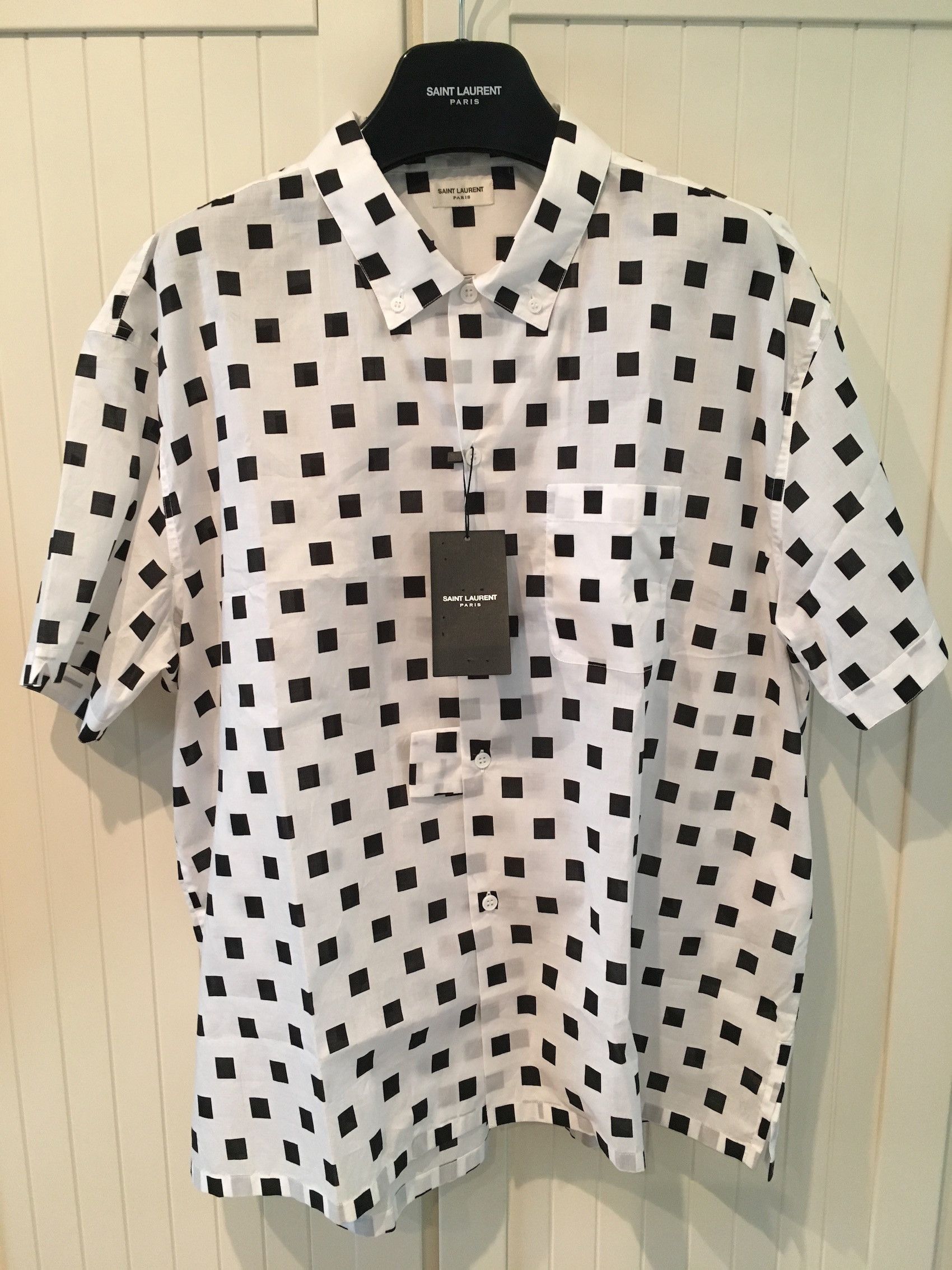 image of Hedi Slimane x Saint Laurent Paris Ss'13 Shirt Squares Print in White Black, Men's (Size 2XL)