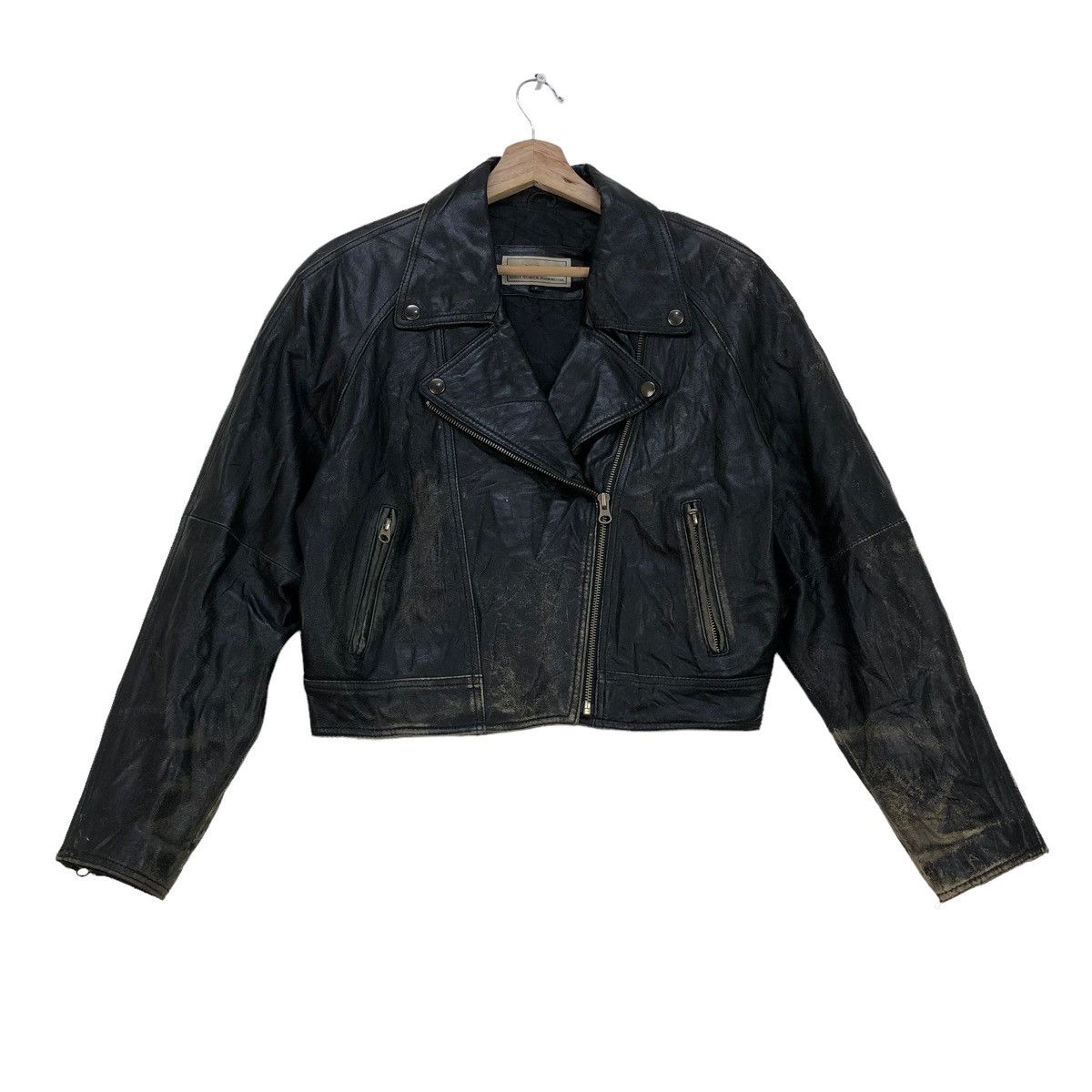 image of Italian Designers x Leather Jacket Vintage Mia Coma Leather Double Collar Lamb Skin Jacket in Black