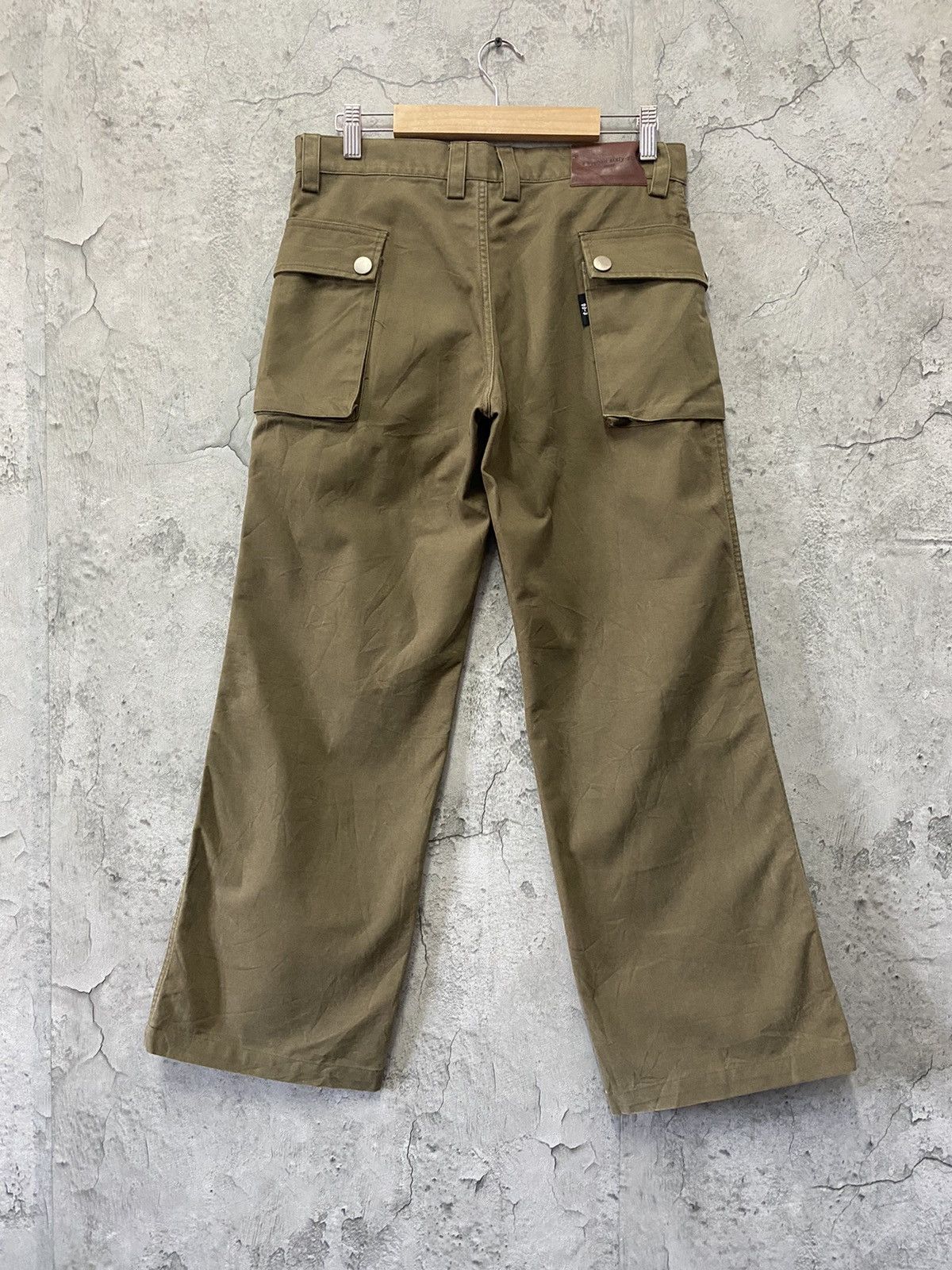 image of Underground E Hyphen 66 Japan Cargo Flared Wide Leg Military Style Pants in Dark Olive (Size 30)