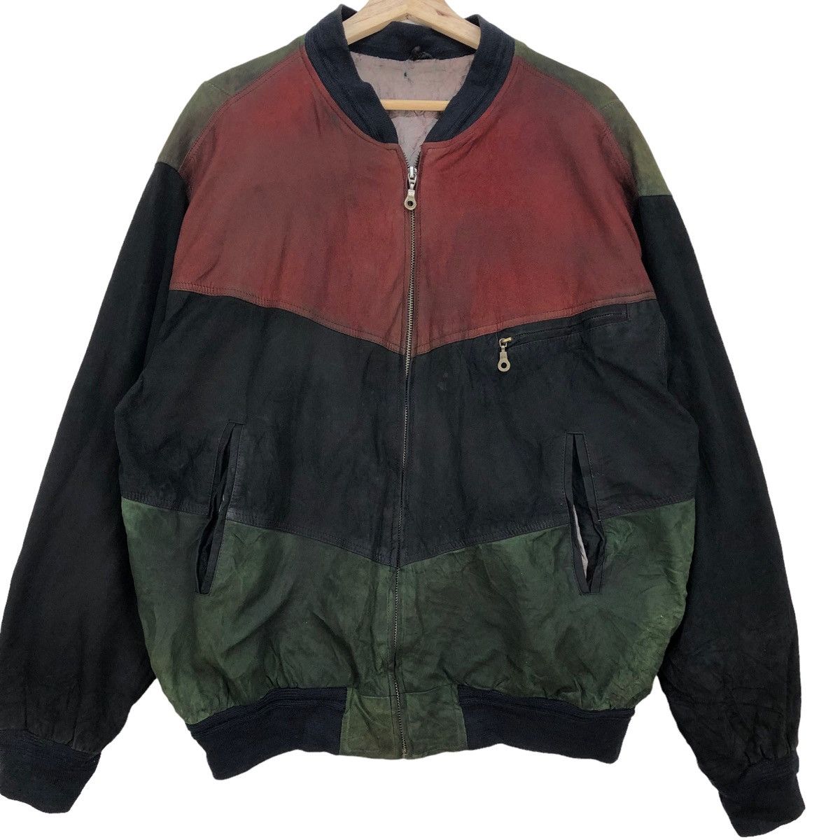 Genuine Leather 🔥Vtg 90s Suede Leather Three Layer Colour Block Jacket Size US XL / EU 56 / 4 - 3 Thumbnail