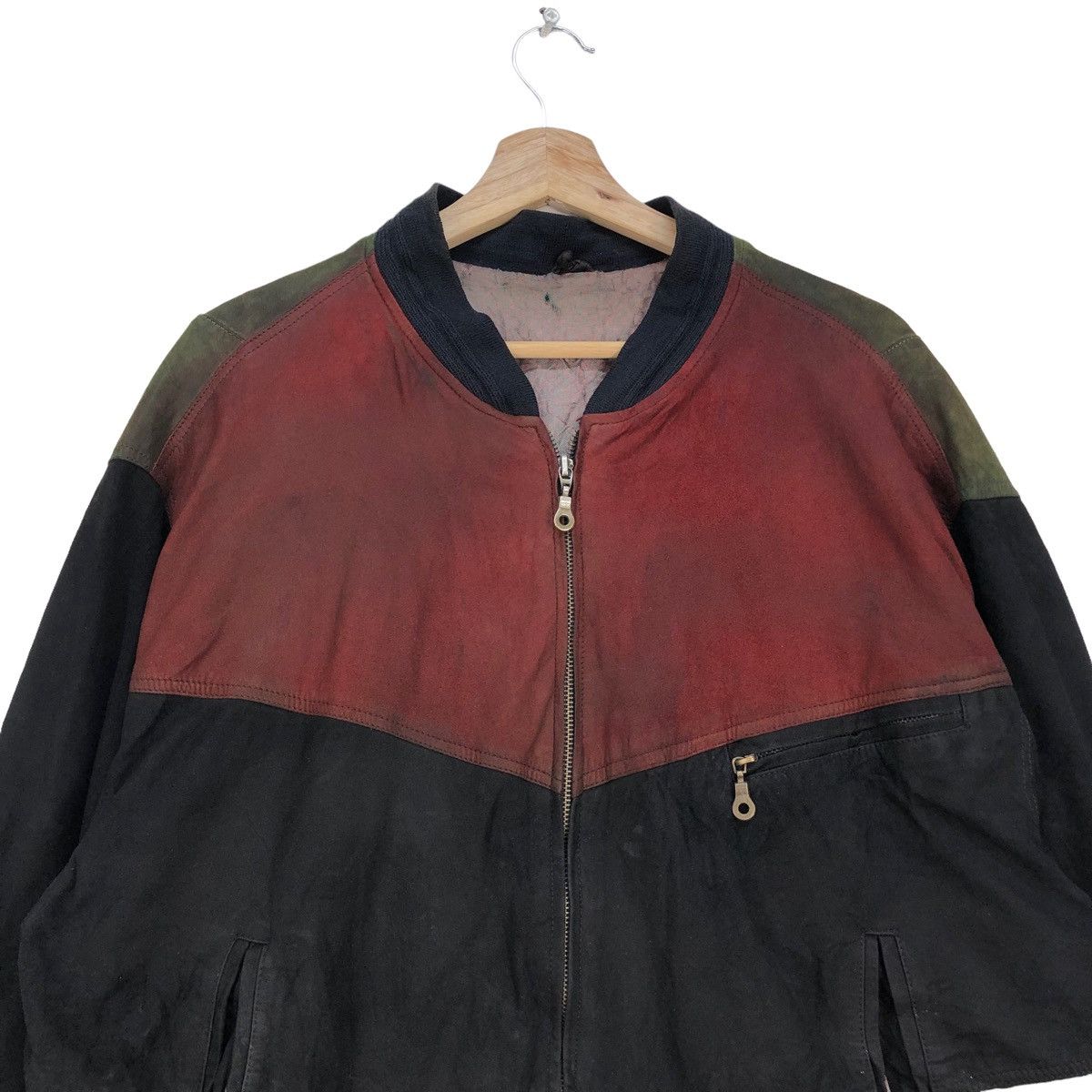 Genuine Leather 🔥Vtg 90s Suede Leather Three Layer Colour Block Jacket Size US XL / EU 56 / 4 - 4 Thumbnail