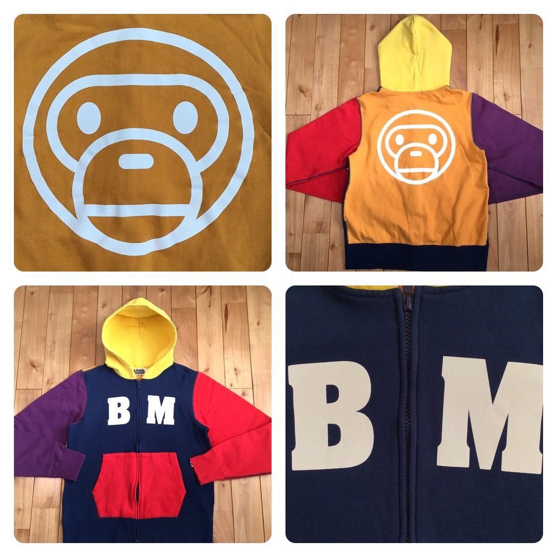 image of Bape Baby Milo Crazy Zip Hoodie in Navy/Orange, Men's (Size Medium)