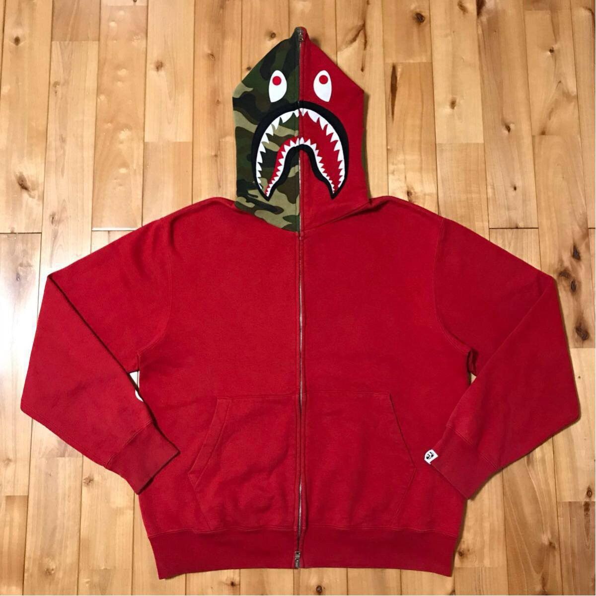 image of 2004 1St Model Aoyawa Limited Shark Full Zip Hoodie Bape in Red, Men's (Size Medium)