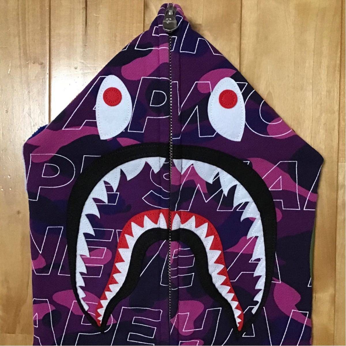 Bape BAPE text color camo Shark full zip hoodie purple camo Size US M / EU 48-50 / 2 - 2 Thumbnail