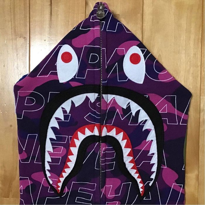 Bape BAPE text color camo Shark full zip hoodie purple camo