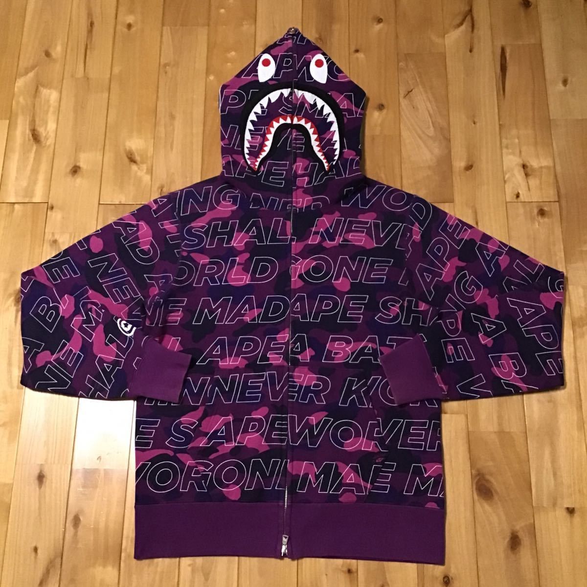 image of Bape Text Color Camo Shark Full Zip Hoodie Purple Camo, Men's (Size Medium)