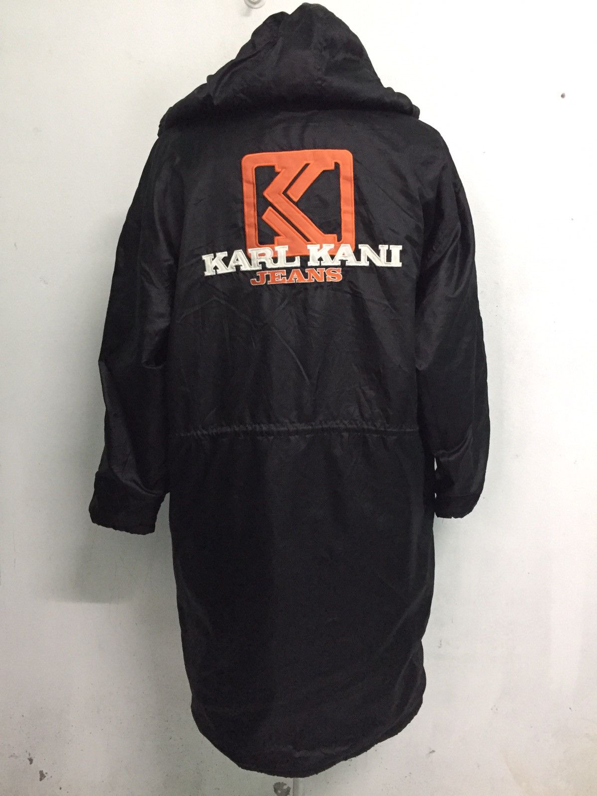 image of Karl Kani Jeans Big Logo Long Jacket Hoodie Fleece Inner in Black, Men's (Size XL)