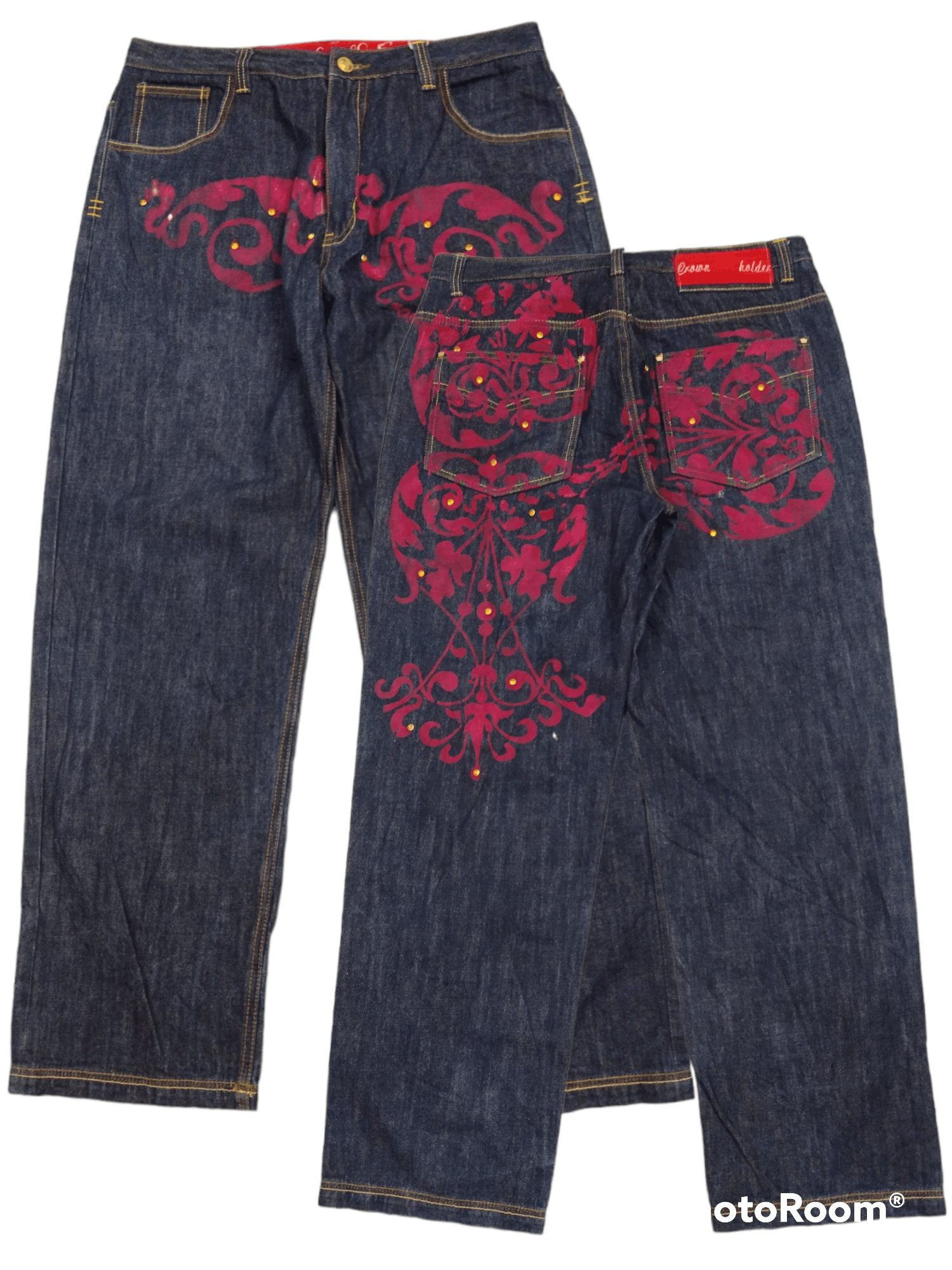 Art Comes First ART HANDMADE FLOWERS STUDDED CROWN HOLDER DENIM PANTS Size US 38 / EU 54 - 1 Thumbnail