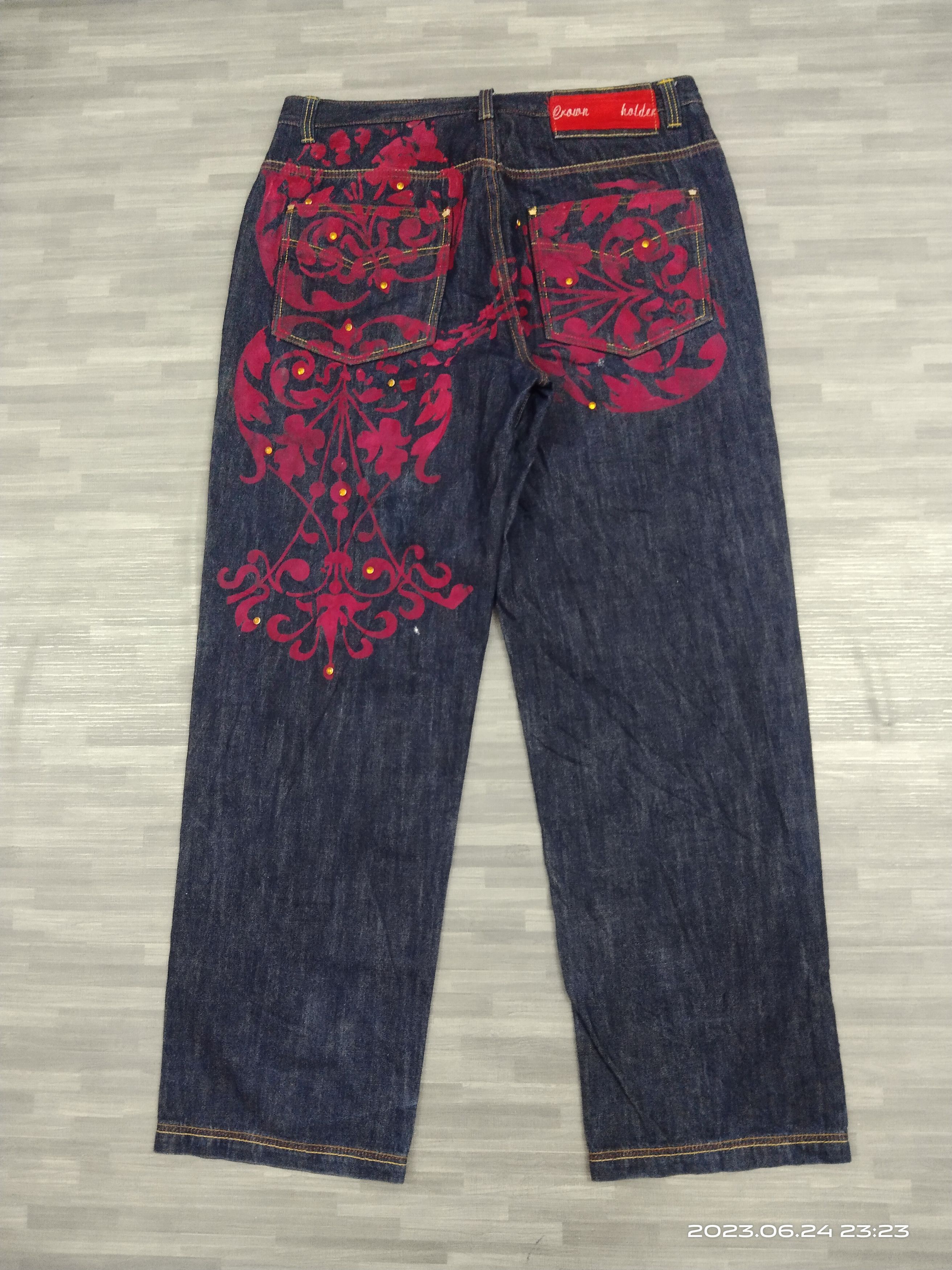 Art Comes First ART HANDMADE FLOWERS STUDDED CROWN HOLDER DENIM PANTS Size US 38 / EU 54 - 3 Thumbnail