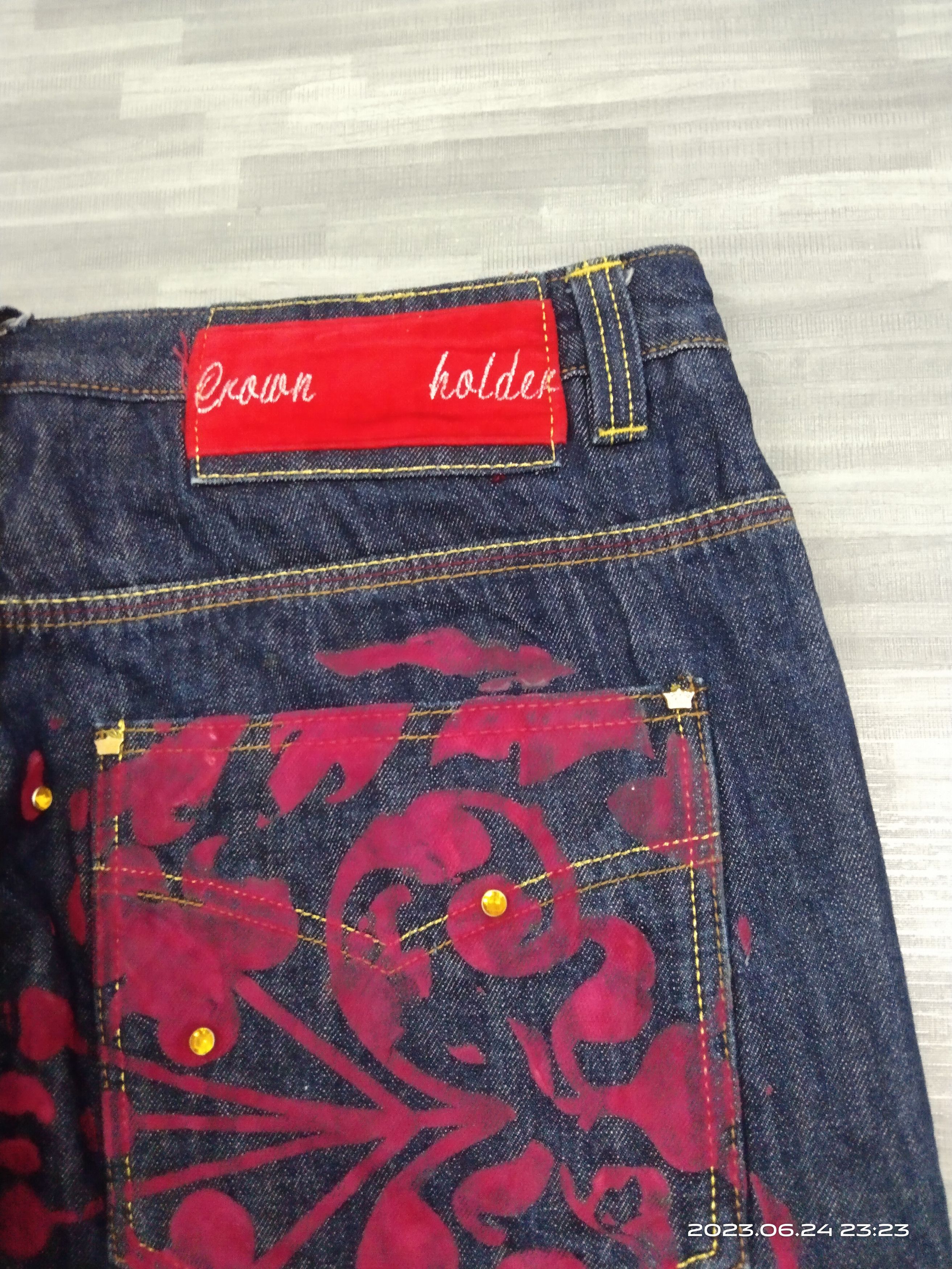 Art Comes First ART HANDMADE FLOWERS STUDDED CROWN HOLDER DENIM PANTS Size US 38 / EU 54 - 8 Thumbnail