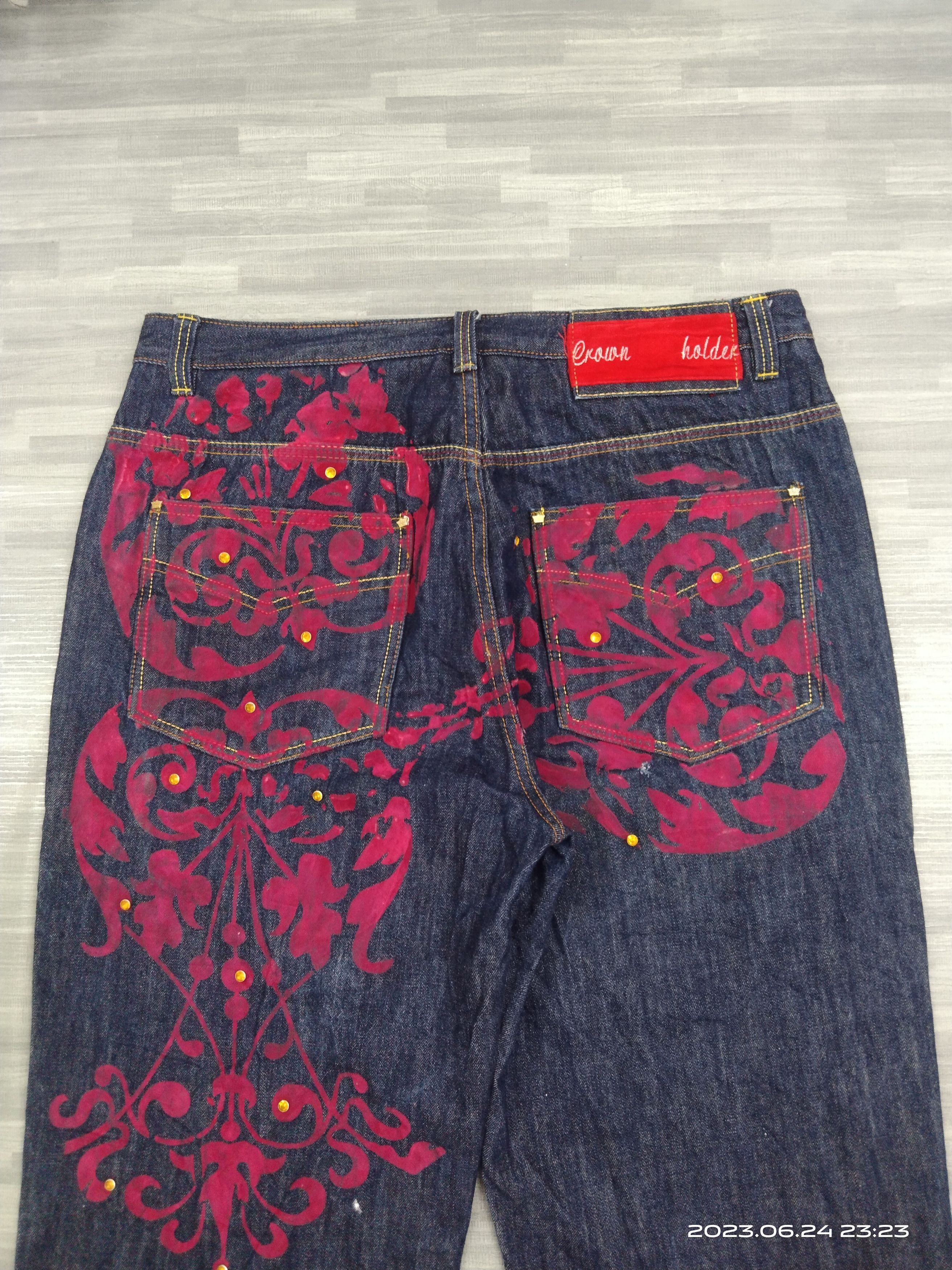 Art Comes First ART HANDMADE FLOWERS STUDDED CROWN HOLDER DENIM PANTS Size US 38 / EU 54 - 5 Thumbnail