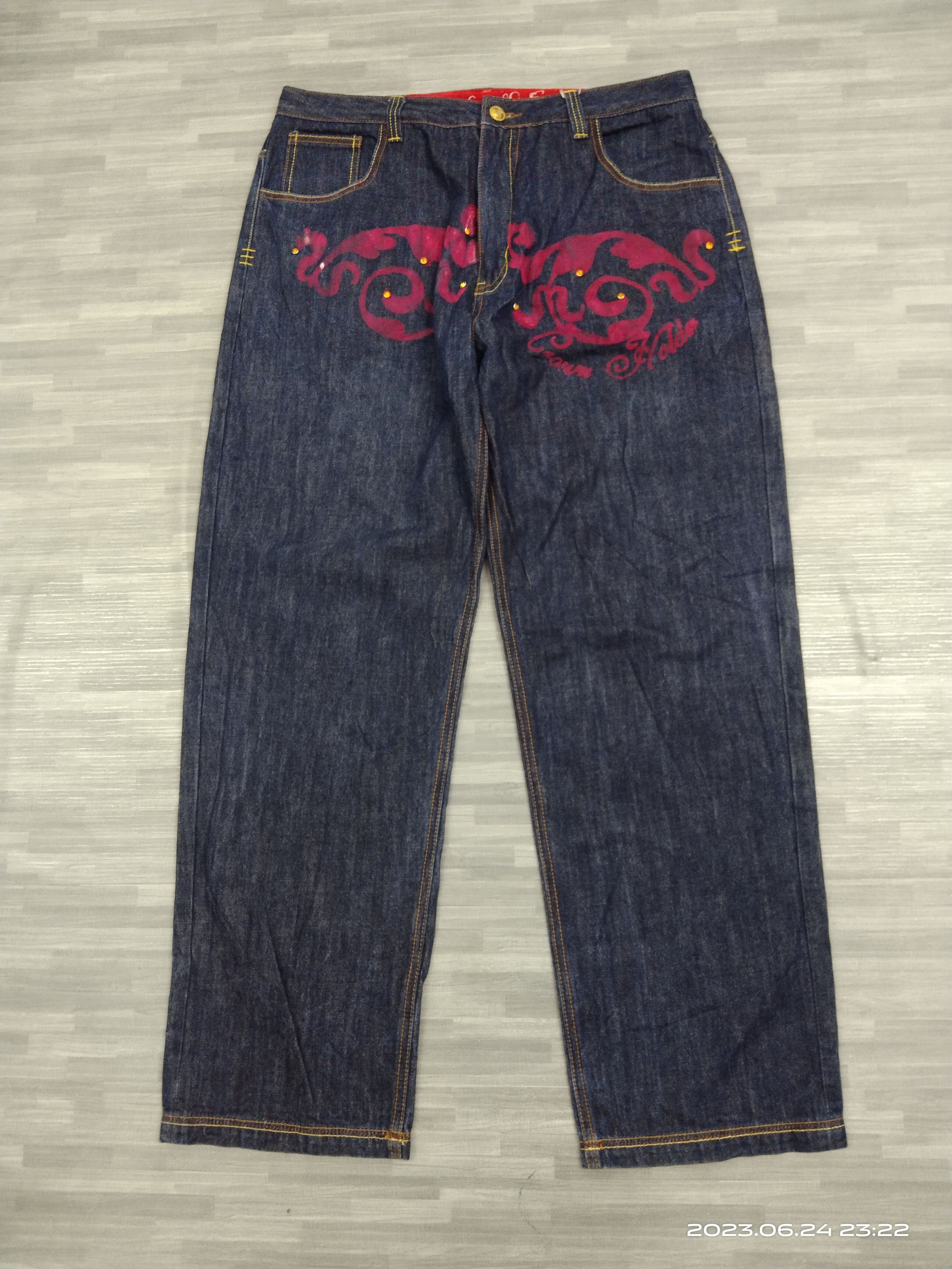 Art Comes First ART HANDMADE FLOWERS STUDDED CROWN HOLDER DENIM PANTS Size US 38 / EU 54 - 2 Thumbnail