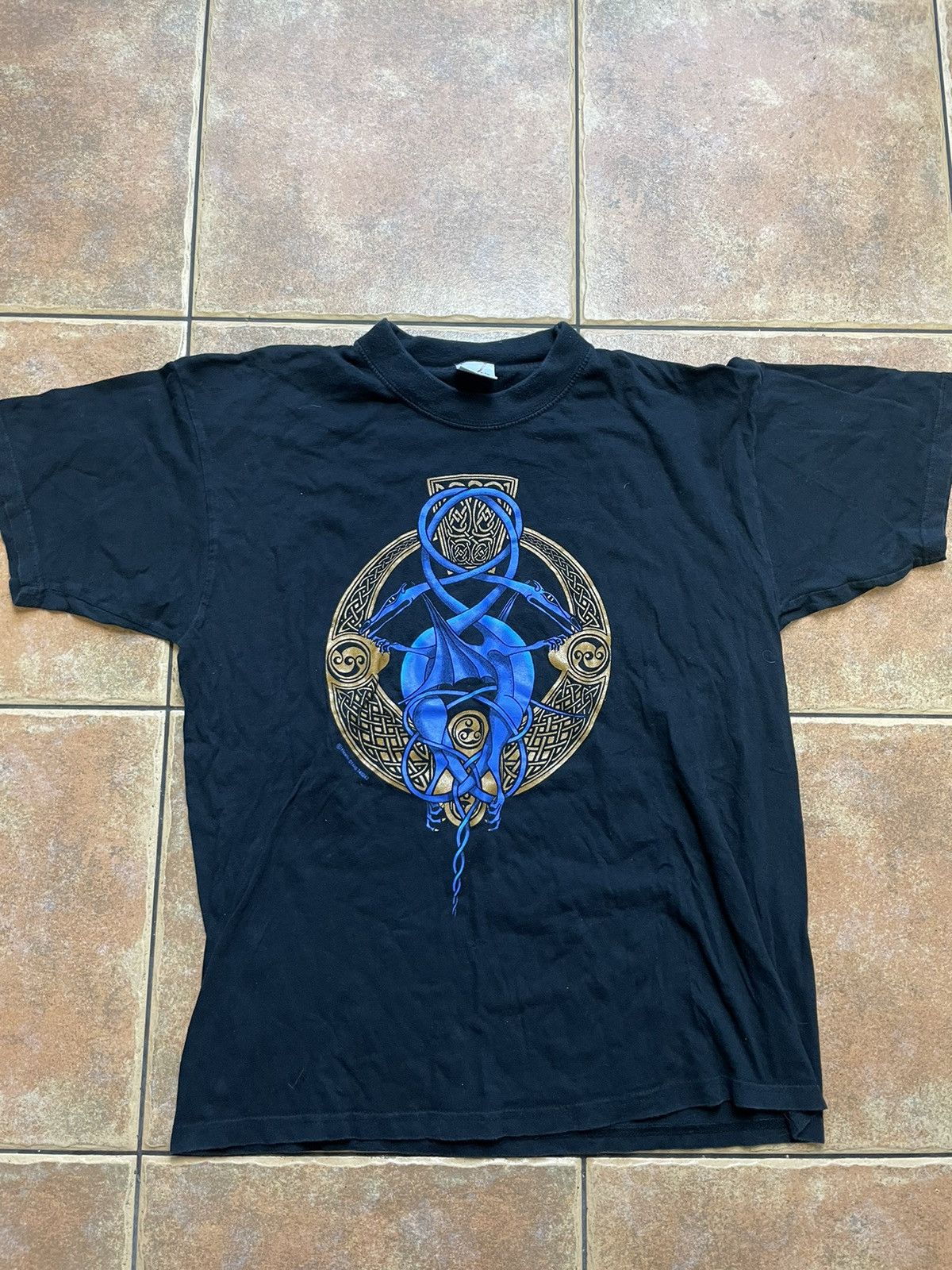 Sci-Fi Fantasy × Vintage Vintage Dragon t shirt 1990s like Liquid Blue Size US L / EU 52-54 / 3 - 1 Thumbnail