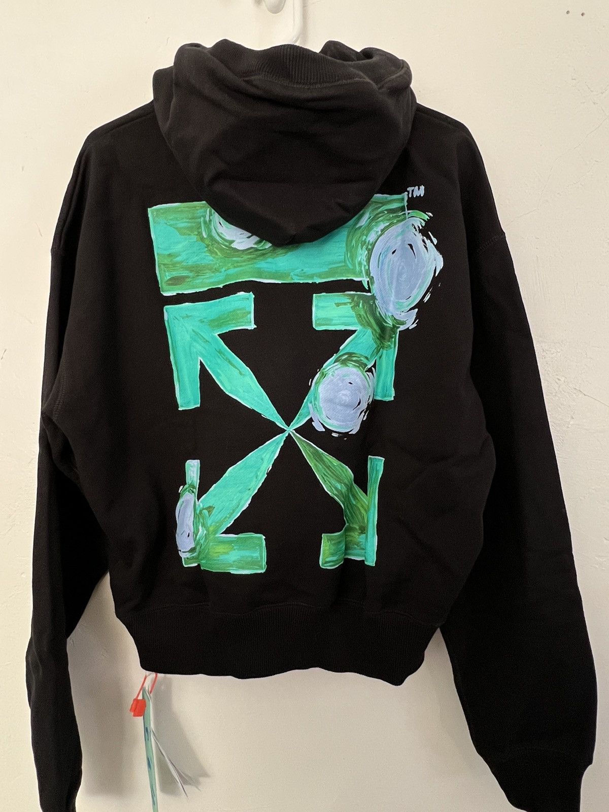 image of Off White Tornado Arrow Logo Hoodie in Black, Men's (Size Small)