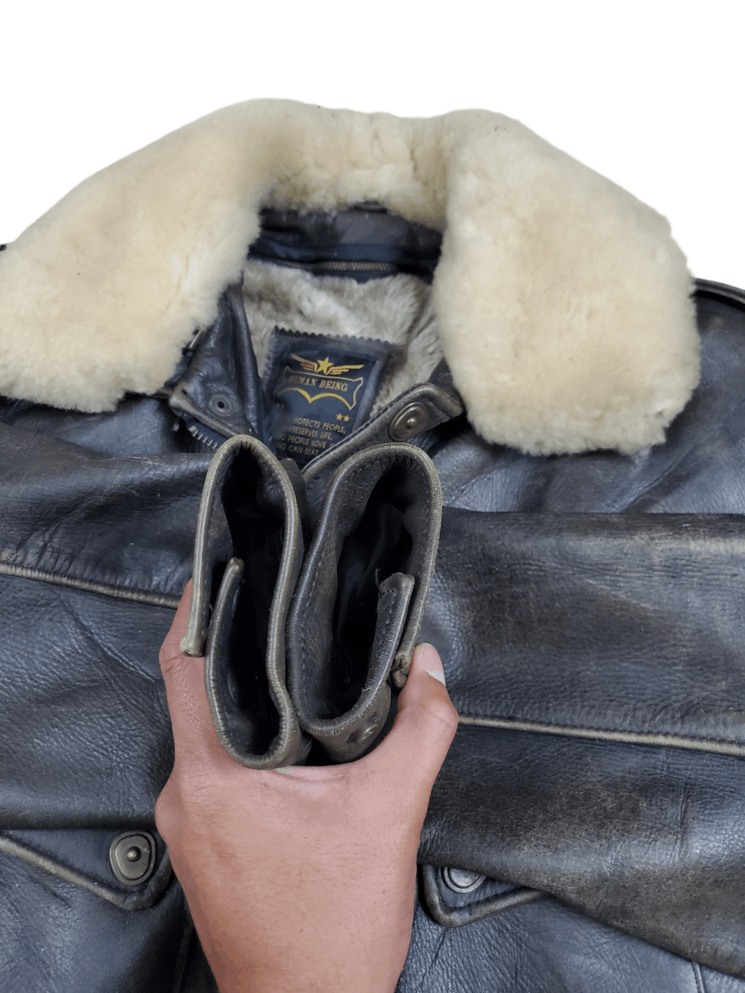 Genuine Leather × Vintage 🔥Vintage Leather Jacket Human Being B3 Style🔥 Size US L / EU 52-54 / 3 - 7 Thumbnail
