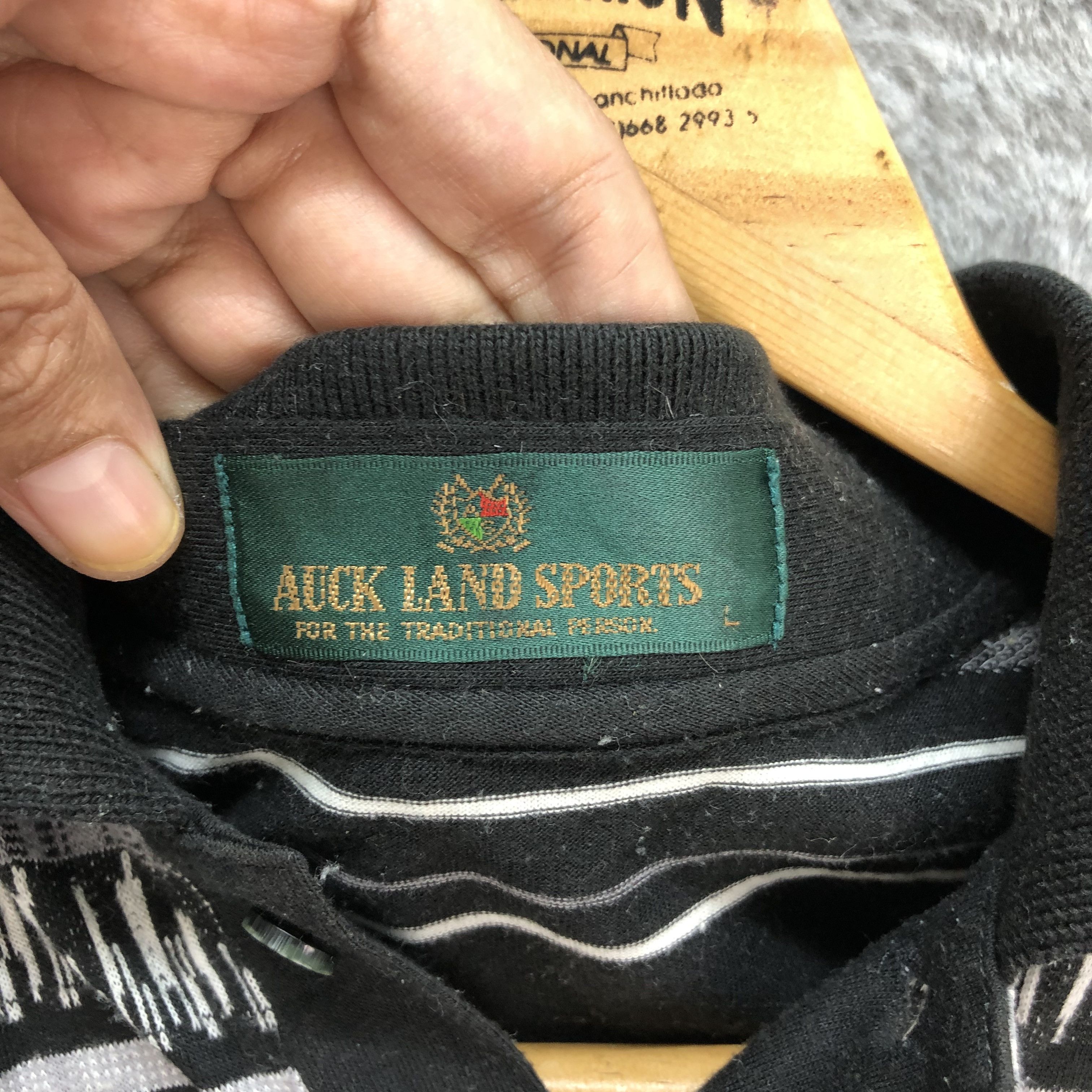 Japanese Brand AUCK LAND SPORTS STRIPES LONG SLEEVE POLO SHIRT #5233-180 Size US L / EU 52-54 / 3 - 6 Thumbnail