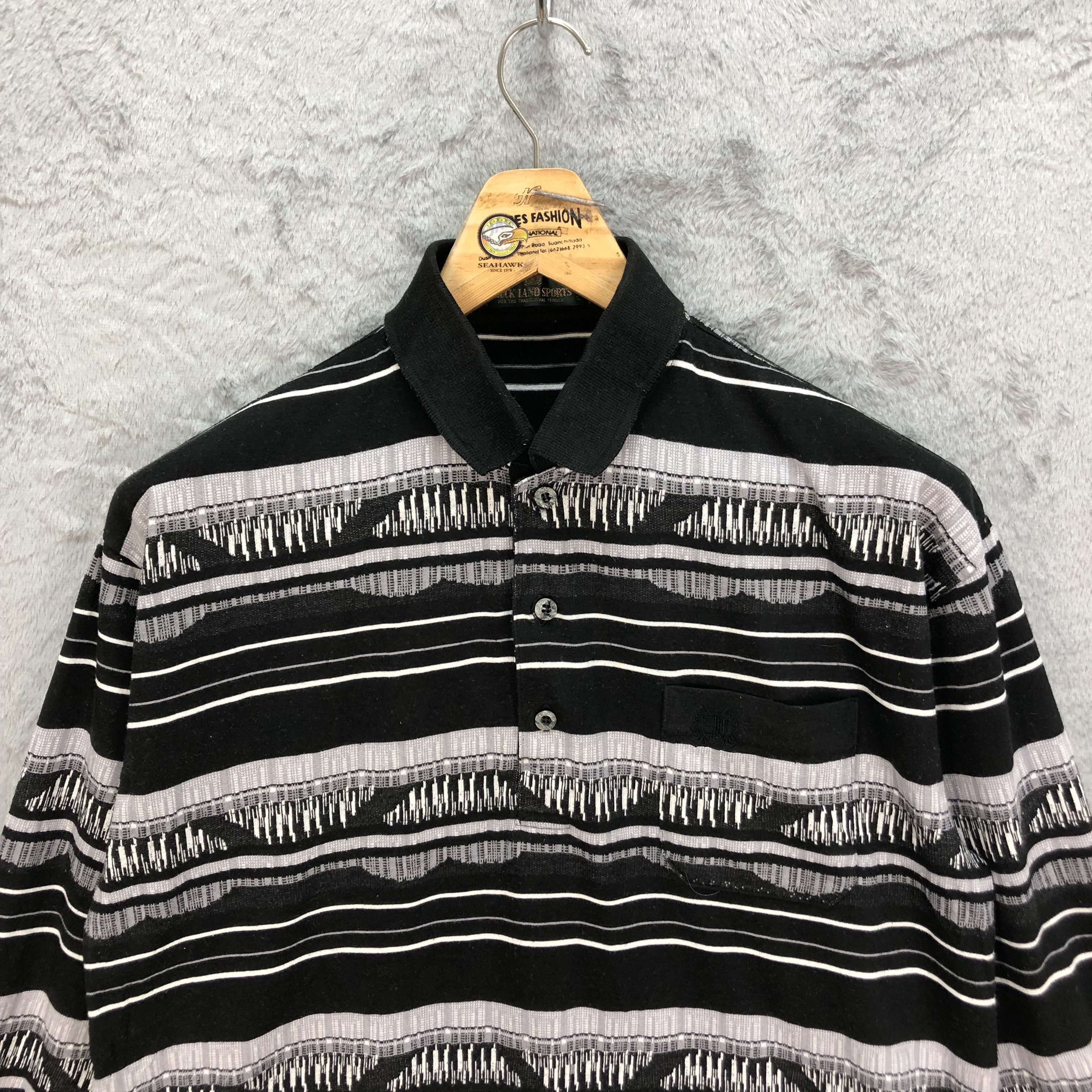 Japanese Brand AUCK LAND SPORTS STRIPES LONG SLEEVE POLO SHIRT #5233-180 Size US L / EU 52-54 / 3 - 2 Thumbnail