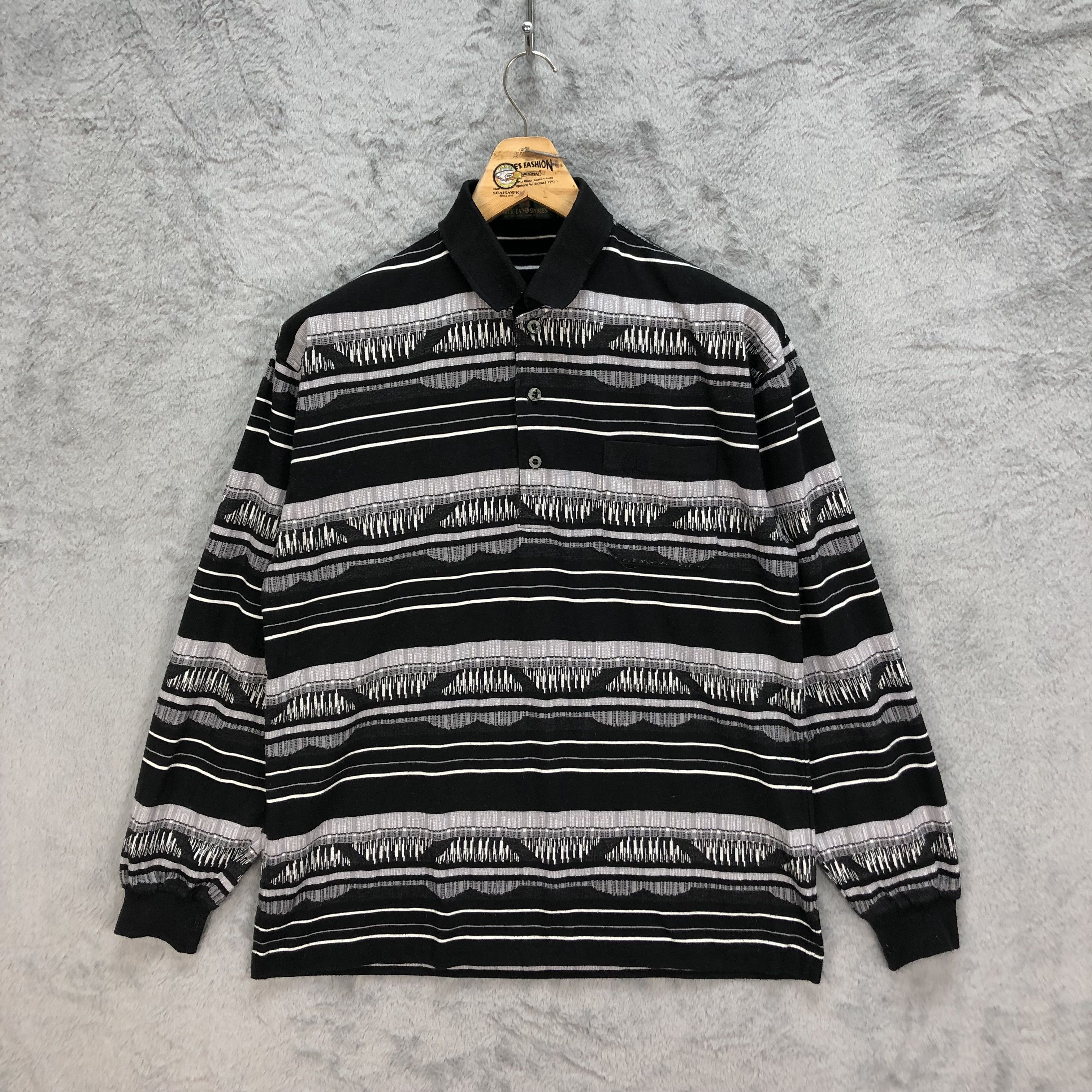 Japanese Brand AUCK LAND SPORTS STRIPES LONG SLEEVE POLO SHIRT #5233-180 Size US L / EU 52-54 / 3 - 1 Thumbnail