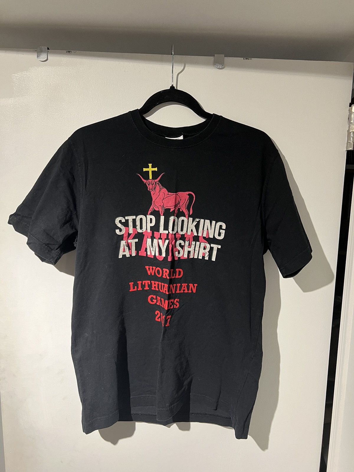 image of Vetements Black Short Sleeve T Shirt, Men's (Size Small)