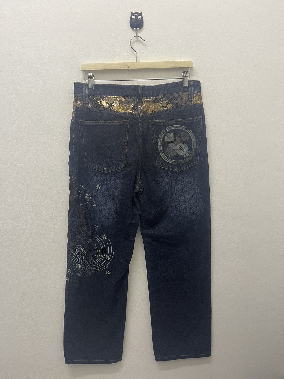 Karakuri Tamashii Rare Vintage SUKAJAN Japan Phoenix Embroidered Denim Jeans Size US 32 / EU 48 - 1 Thumbnail