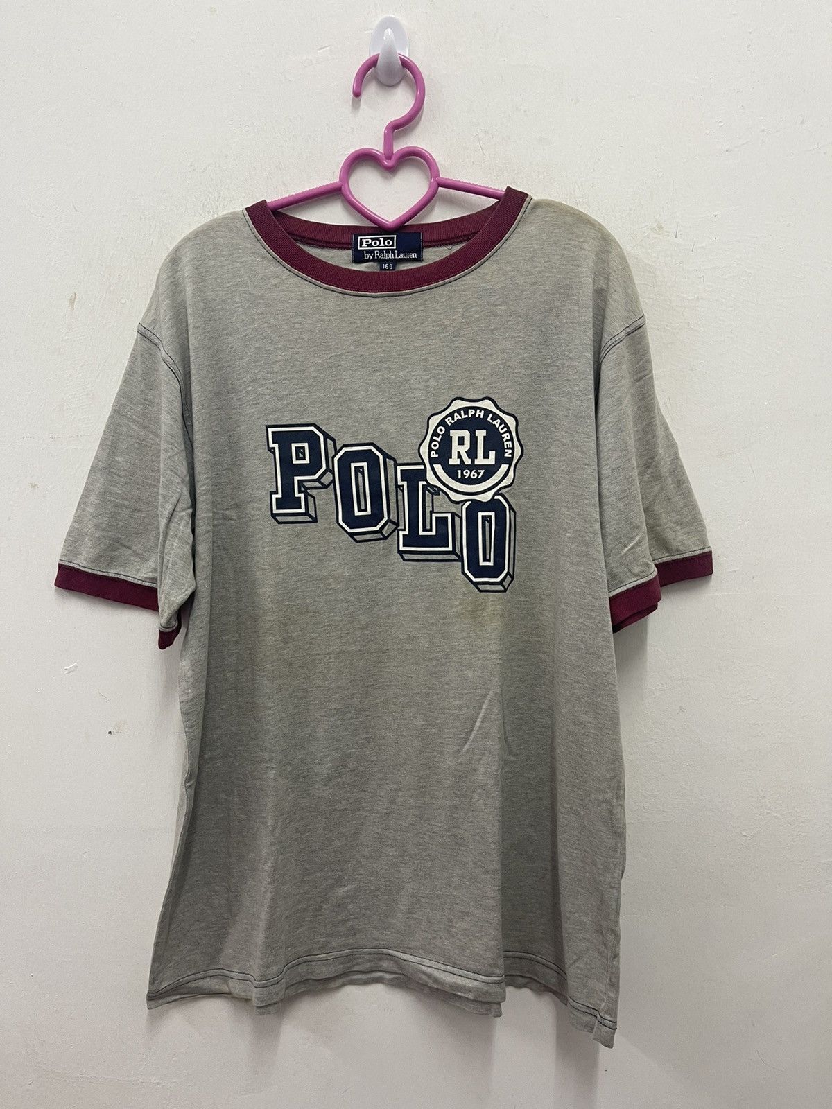 Image of Vintage Polo Ralph Laurent Spell Out Tee in Grey, Men's (Size Small)