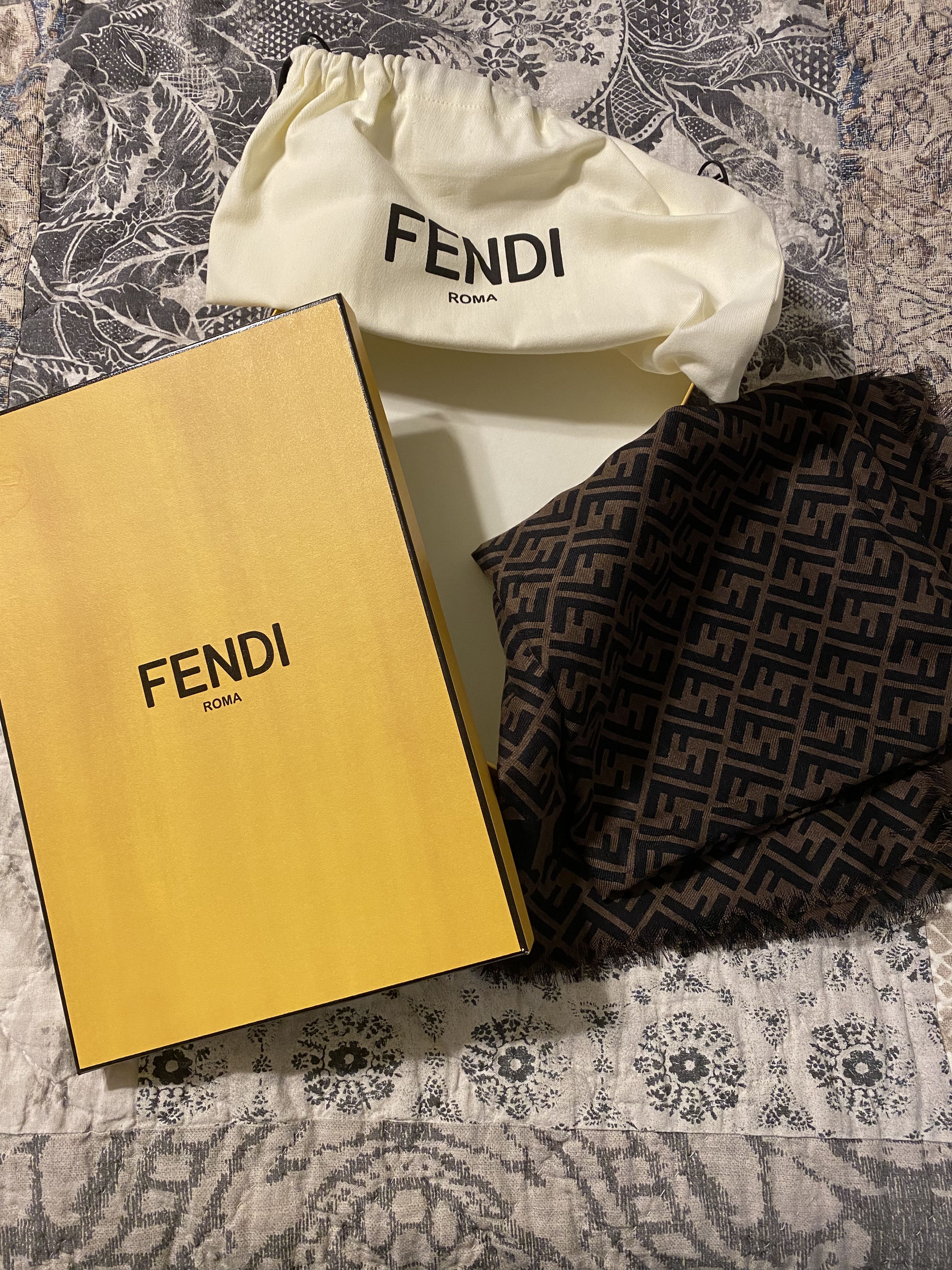 image of Fendi Monogram Silk Scarf in Black/Brown, Women's