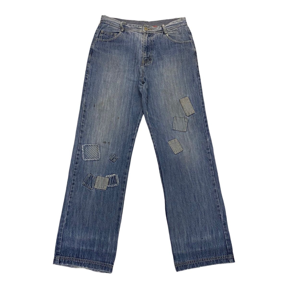 image of Avant Garde x Hysteric Glamour Style Drug Store Baggy Patchwork Denim Pant in Blue, Men's (Size 30)