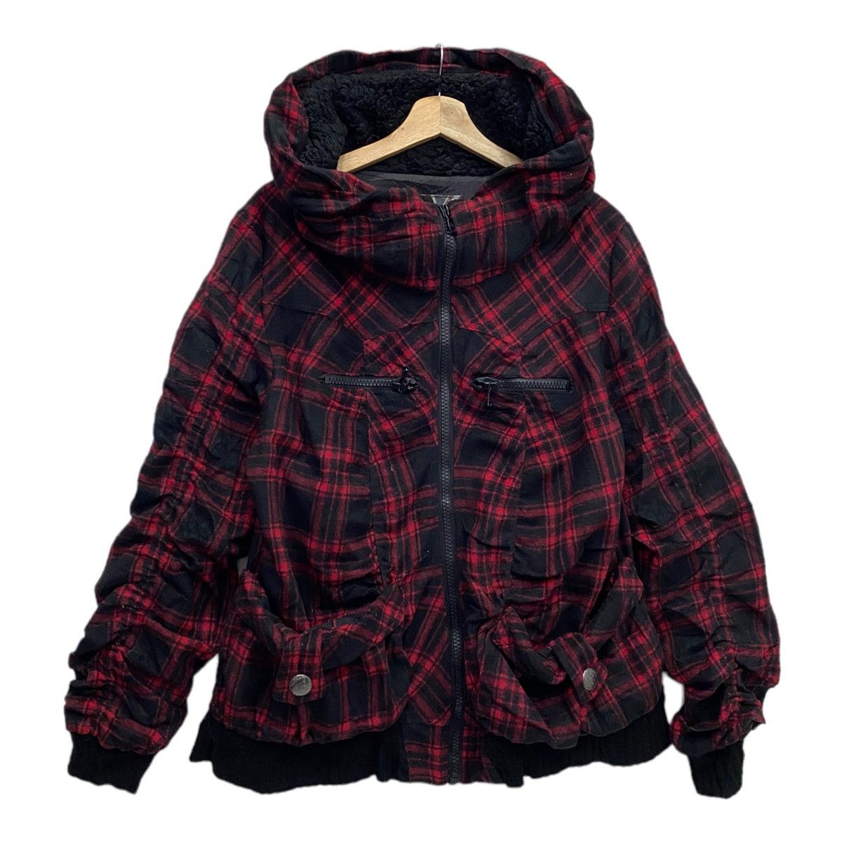 Japanese Brand 🇬🇧DIG DEEP TARTAN RED MULTI POCKET SHERPA SHEARLING JACKET Size US M / EU 48-50 / 2 - 2 Thumbnail