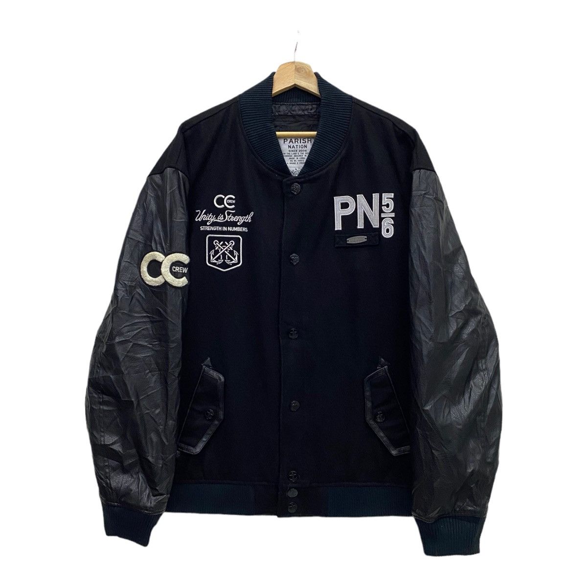 Image of Delong Varsity Jackets x Varsity Jacket Vintage Honor Cc Crew Patches Varsity Jacket in Black (Size